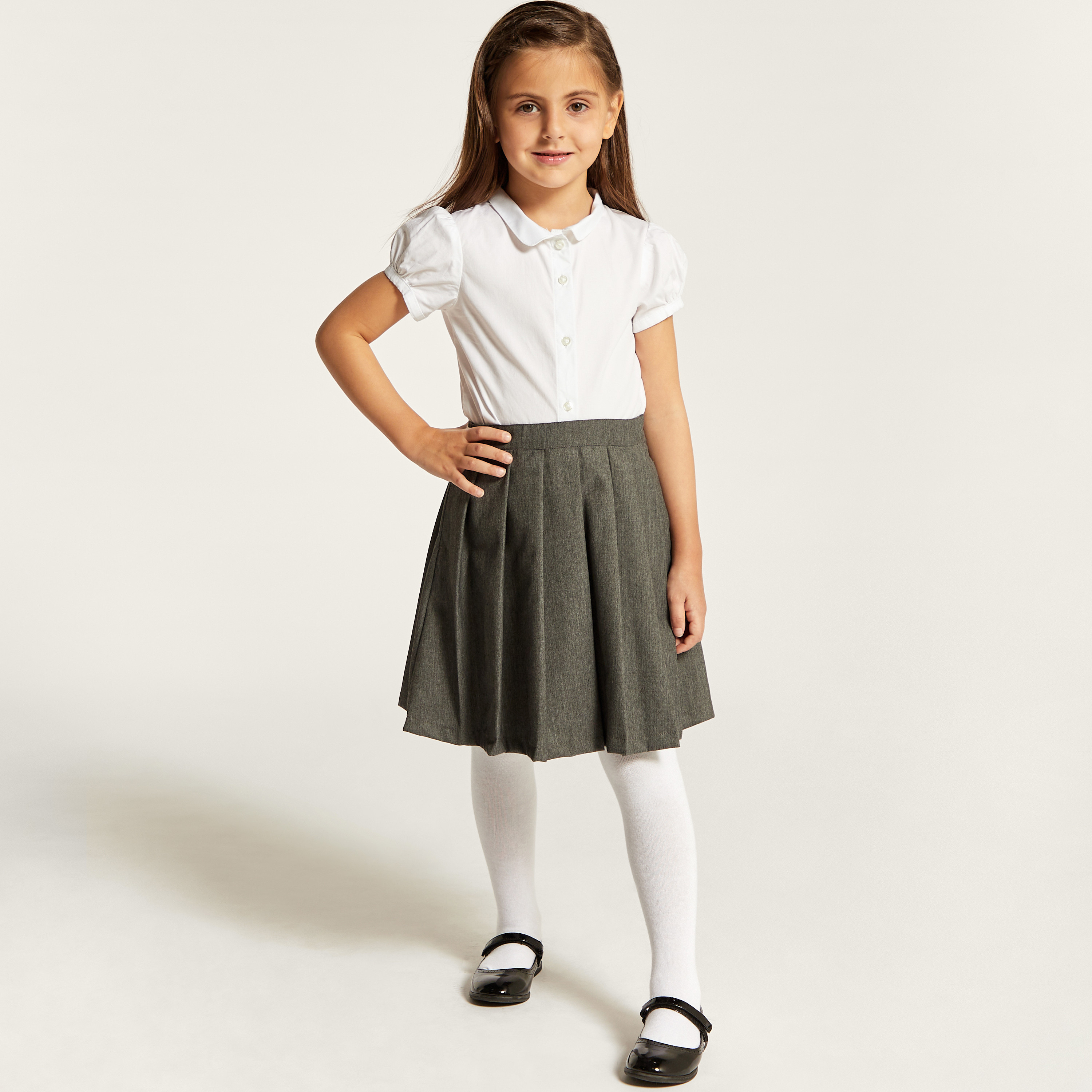 قميص سادة بياقة عاديّة وأكمام منفوخة من جونيورز-girls-clothing-schoolwear-blousesandshirts-image-4