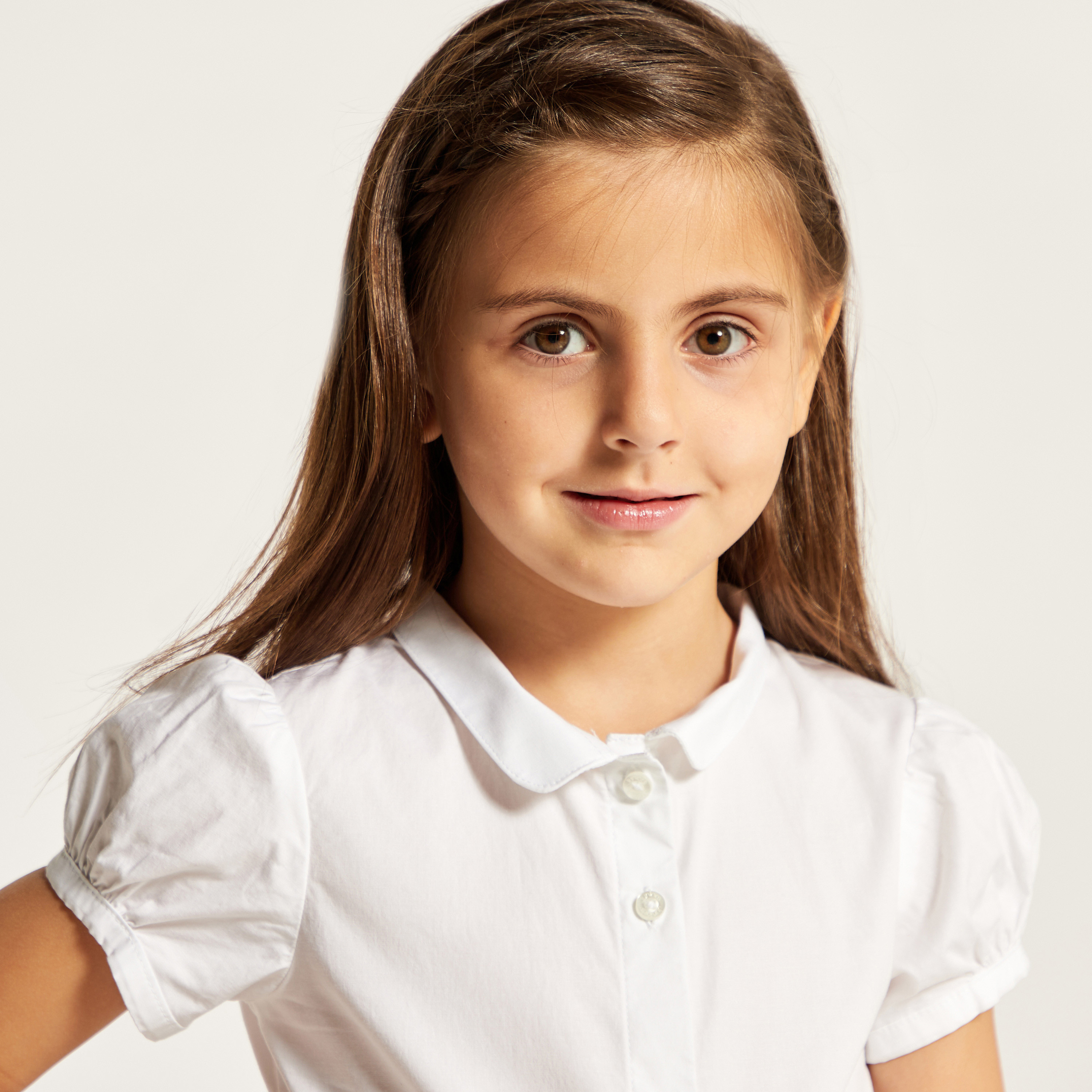 قميص سادة بياقة عاديّة وأكمام منفوخة من جونيورز-girls-clothing-schoolwear-blousesandshirts-image-3