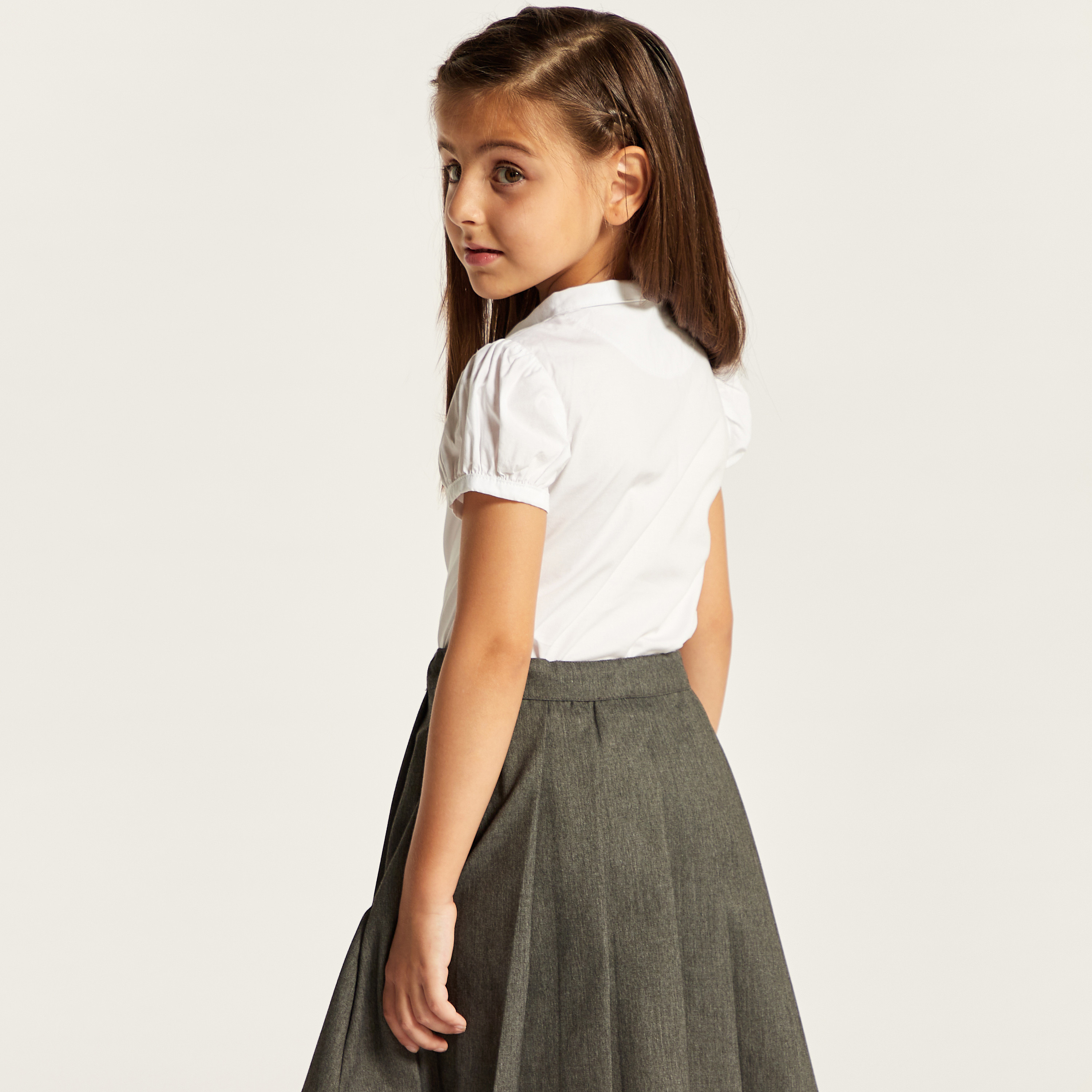 قميص سادة بياقة عاديّة وأكمام منفوخة من جونيورز-girls-clothing-schoolwear-blousesandshirts-image-2