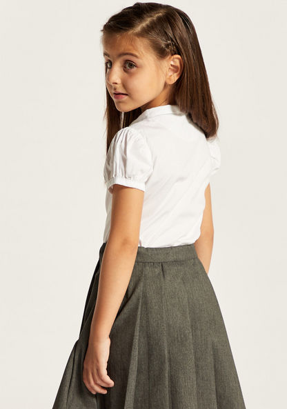 Juniors Solid Shirt with Spread Collar and Puff Sleeves-Tops-image-3