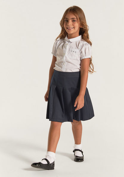 Juniors Embroidered Shirt with Puff Sleeves and Pocket