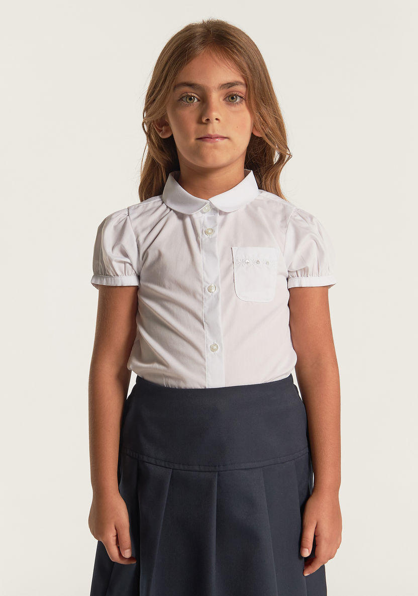 Juniors Embroidered Shirt with Puff Sleeves and Pocket-Tops-image-1