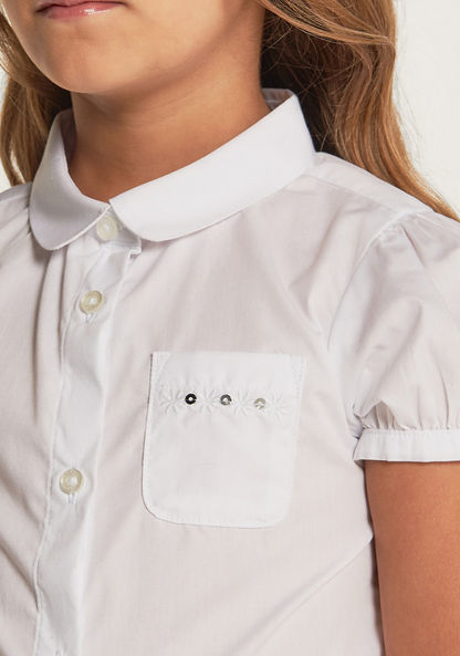 Juniors Embroidered Shirt with Puff Sleeves and Pocket