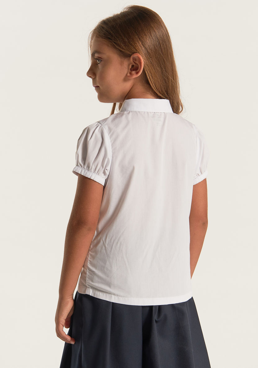 Juniors Embroidered Shirt with Puff Sleeves and Pocket-Tops-image-3