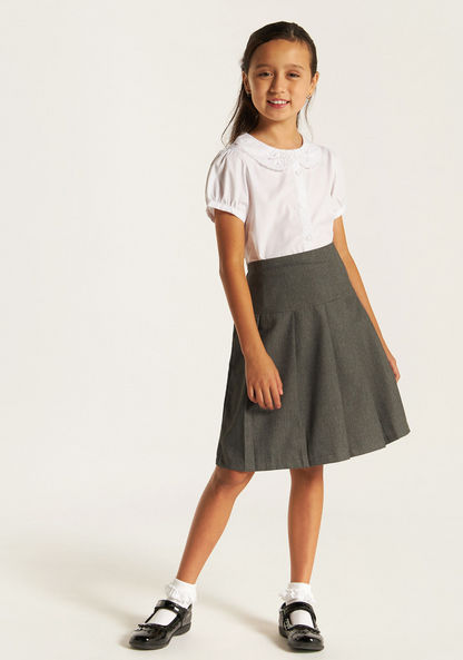 Juniors Solid Shirt with Peter Pan Collar and Puff Sleeves-Tops-image-0