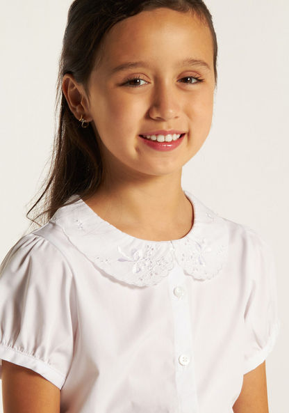 Juniors Solid Shirt with Peter Pan Collar and Puff Sleeves-Tops-image-2
