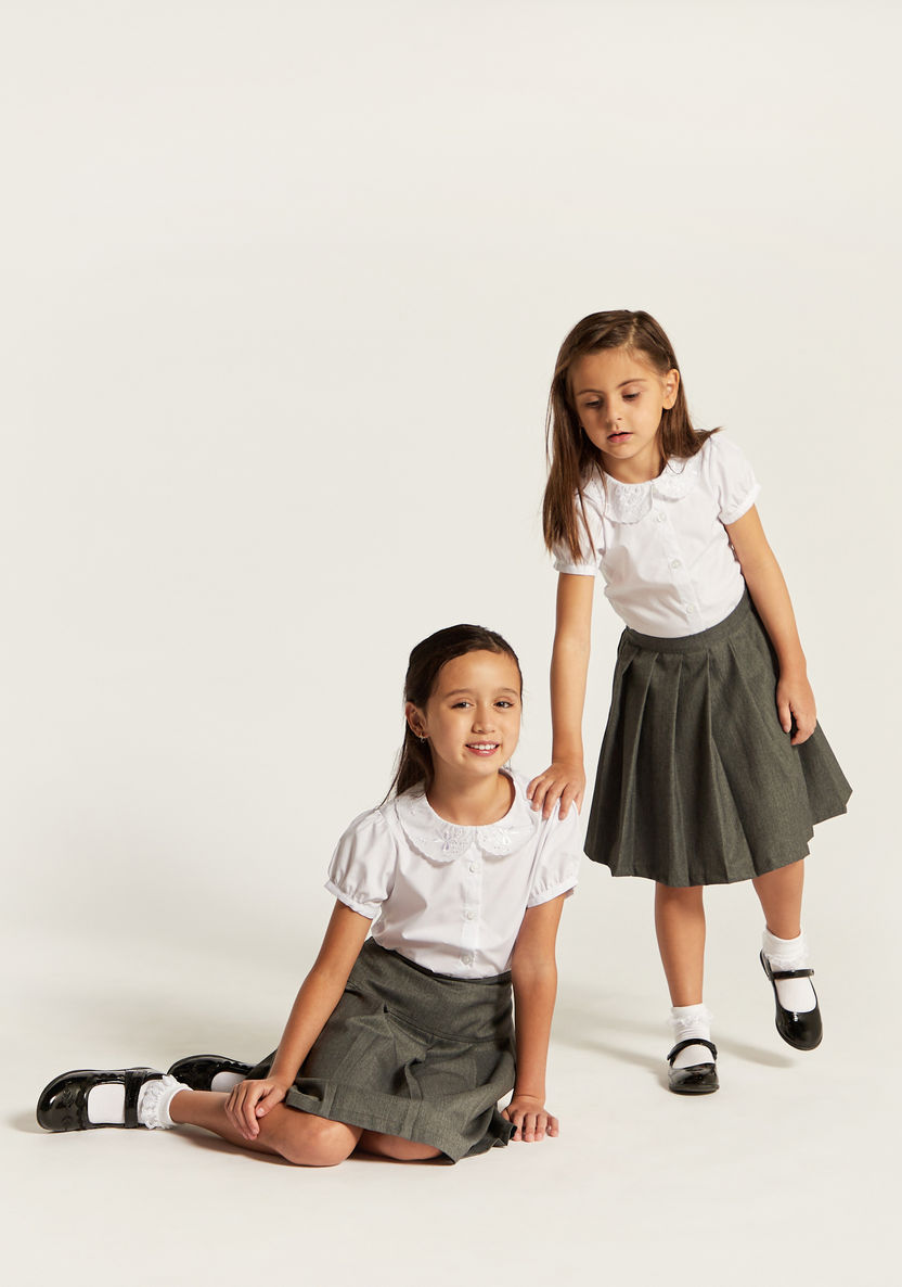 Juniors Solid Shirt with Peter Pan Collar and Puff Sleeves-Tops-image-4