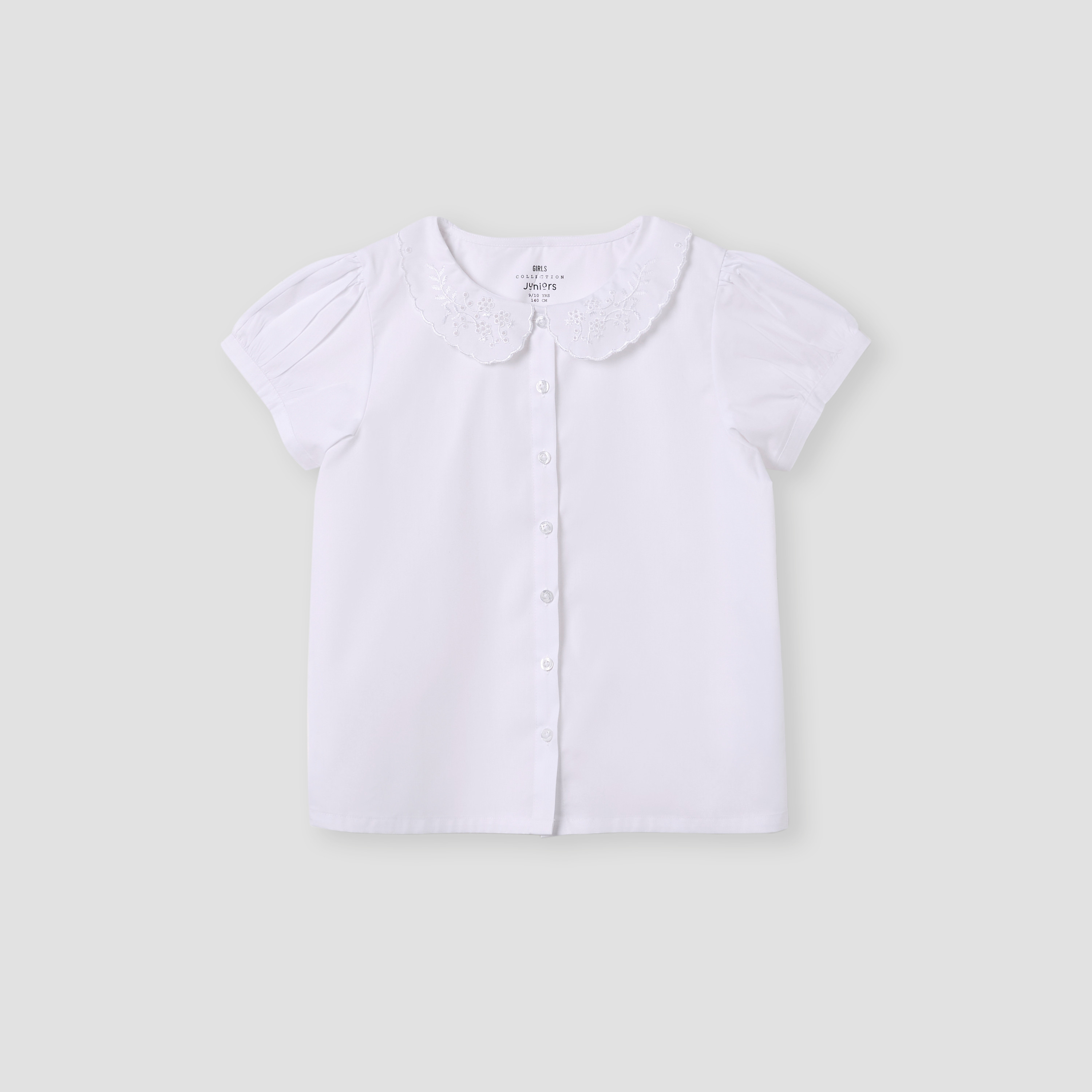 قميص سادة بياقة بيتر بان وأكمام منفوخة من جونيورز-girls-clothing-schoolwear-blousesandshirts-image-2