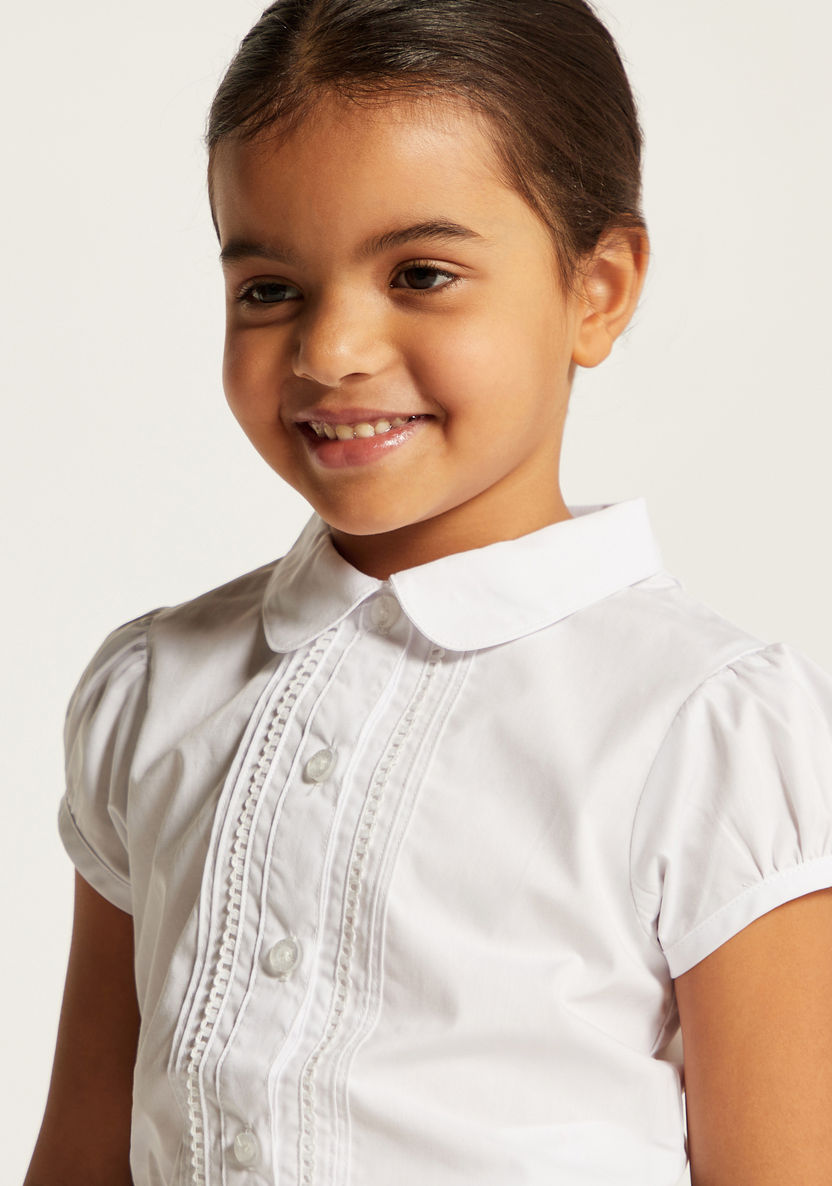 Juniors Solid Short Sleeves Shirt with Pleat Detail and Peter Pan Collar-Tops-image-2