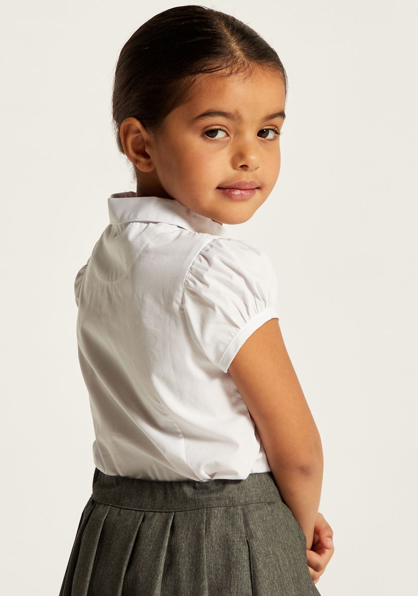 Juniors Solid Short Sleeves Shirt with Pleat Detail and Peter Pan Collar-Tops-image-3