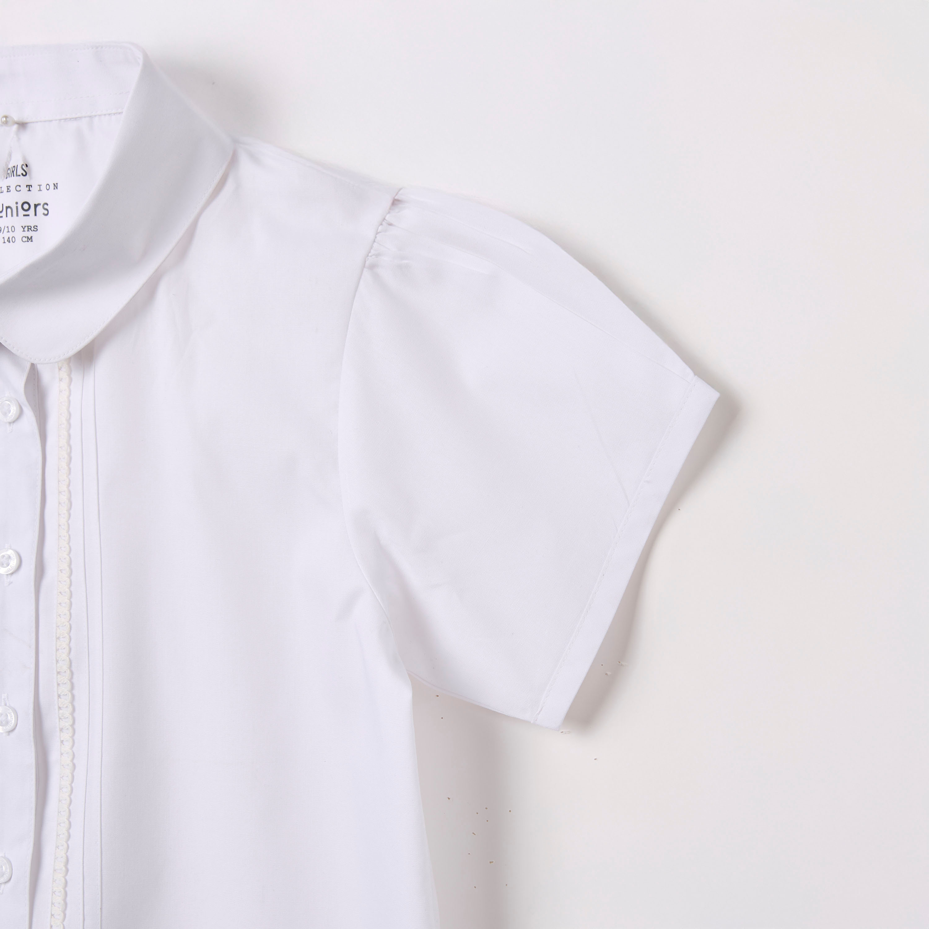Juniors Solid Short Sleeves Shirt with Pleat Detail and Peter Pan Collar-girls-clothing-schoolwear-blousesandshirts-image-6