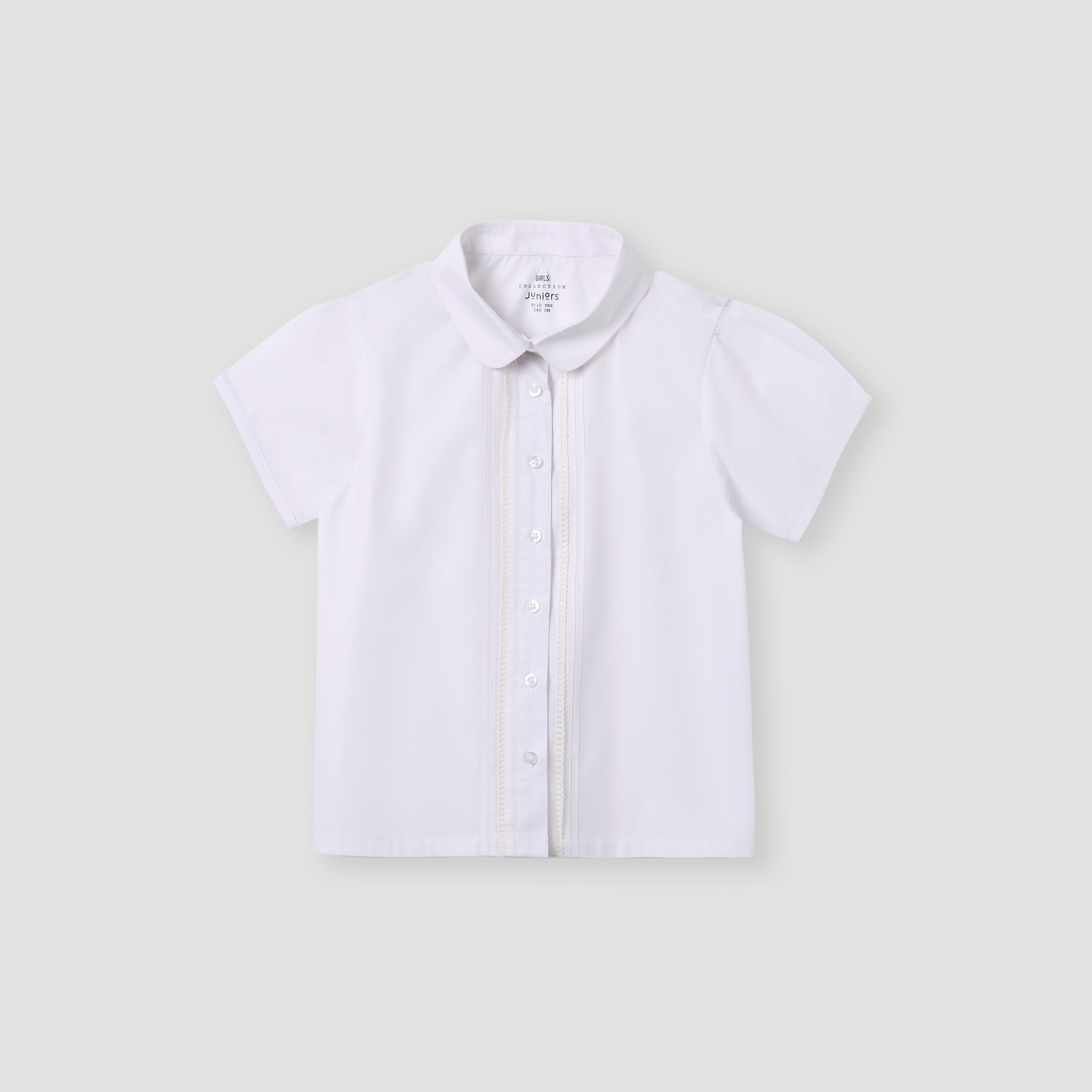 Juniors Solid Short Sleeves Shirt with Pleat Detail and Peter Pan Collar-girls-clothing-schoolwear-blousesandshirts-image-5