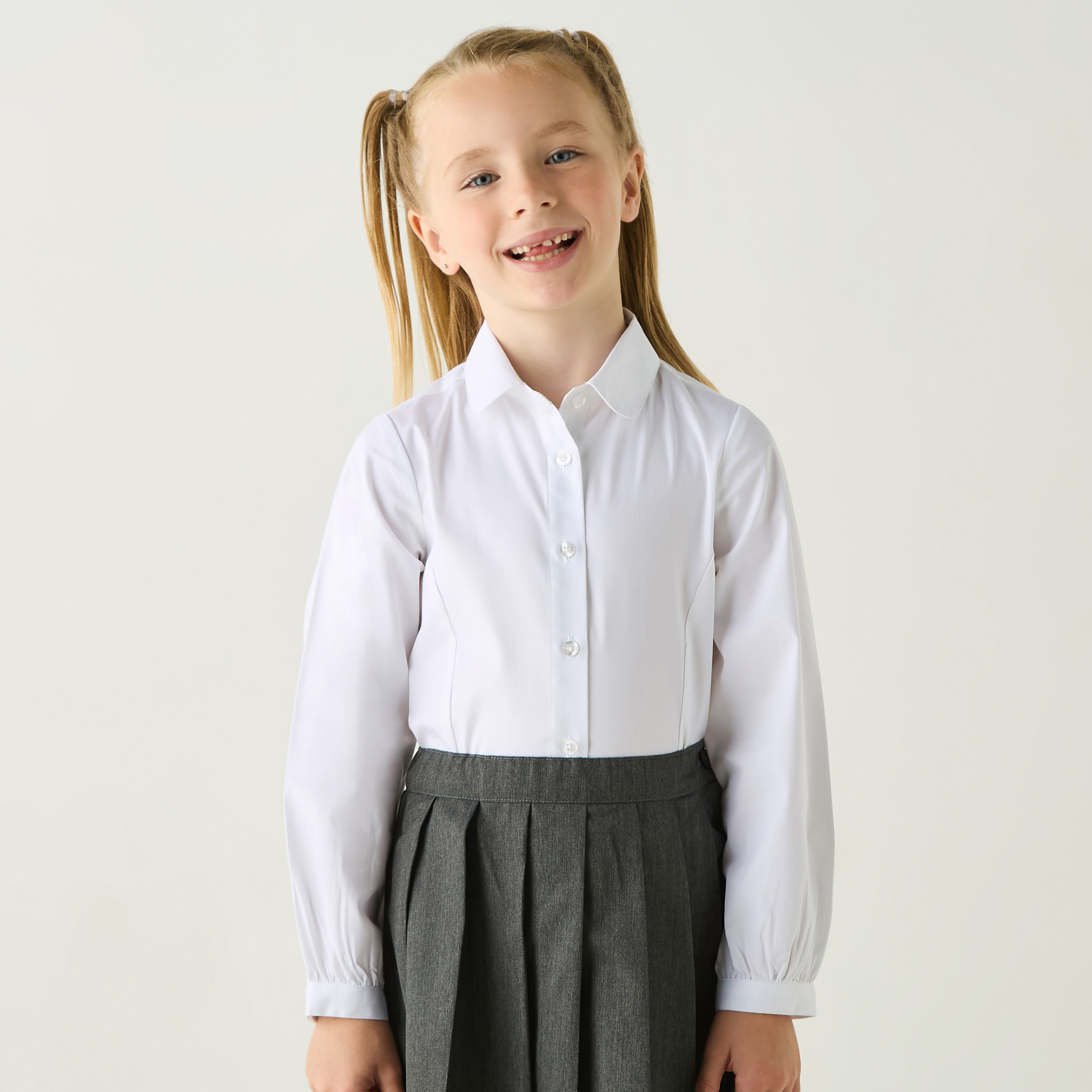 Juniors Solid Shirt with Long Sleeves and Button Closure-girls-clothing-schoolwear-blousesandshirts-image-1