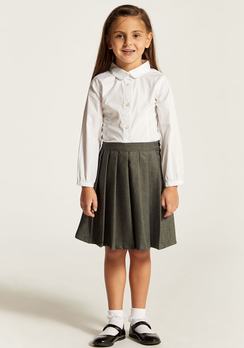 Juniors Solid Shirt with Long Sleeves and Button Closure-Tops-image-0