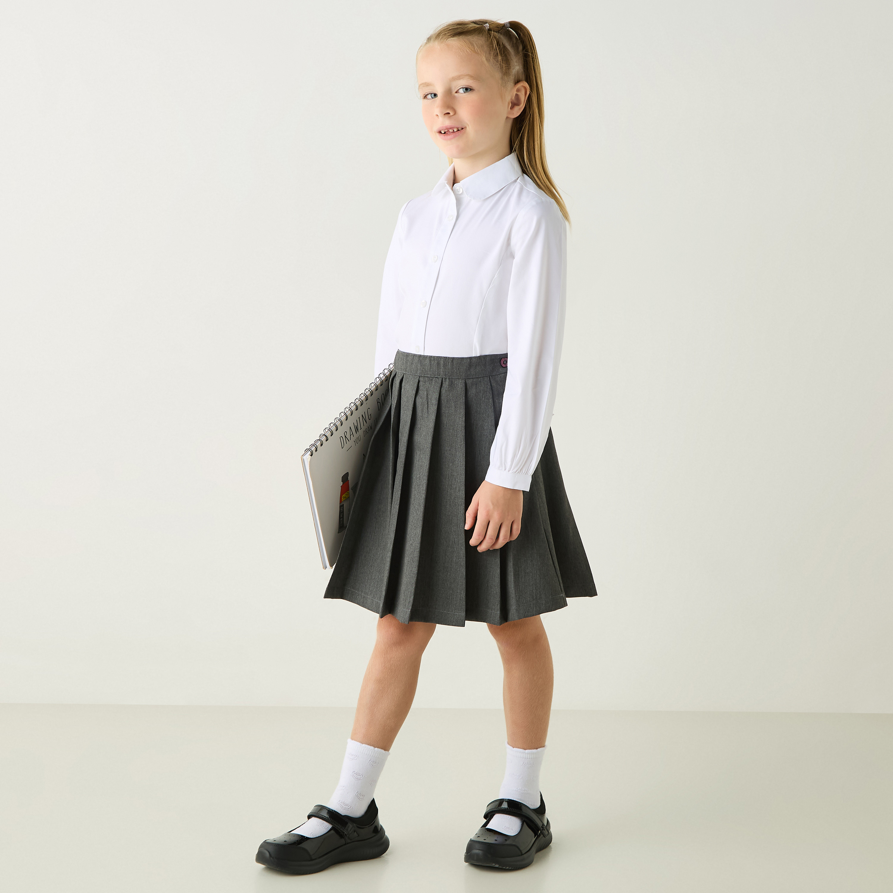 Juniors Solid Shirt with Long Sleeves and Button Closure-girls-clothing-schoolwear-blousesandshirts-image-2