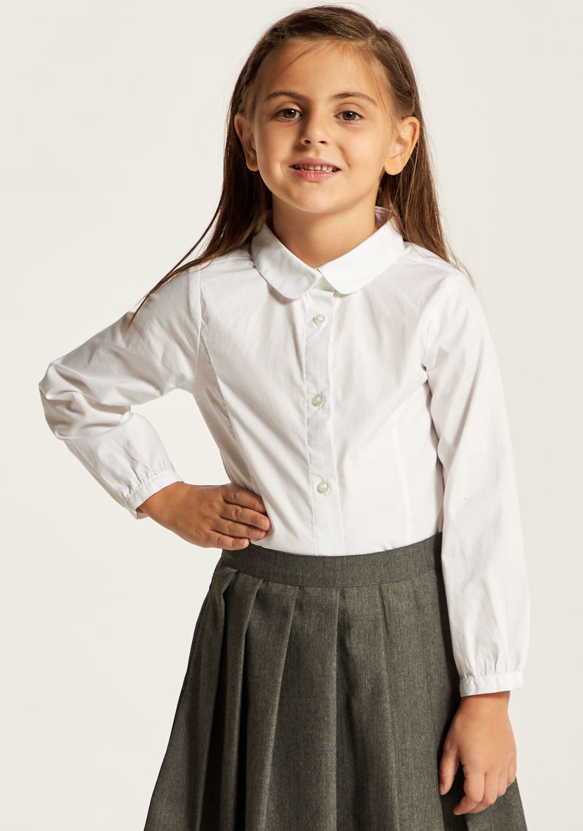 Juniors Solid Shirt with Long Sleeves and Button Closure-Tops-image-1