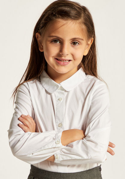 Juniors Solid Shirt with Long Sleeves and Button Closure