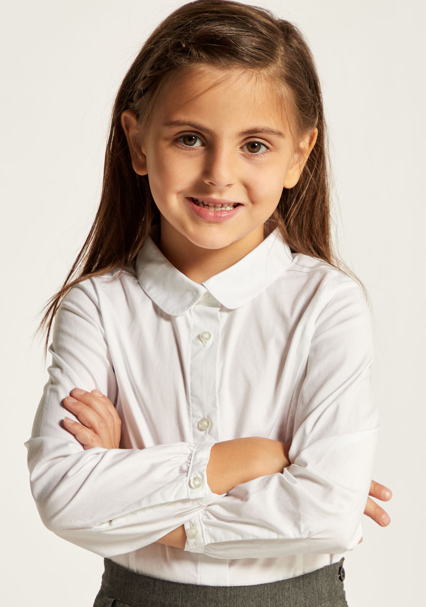 Juniors Solid Shirt with Long Sleeves and Button Closure-Tops-image-2