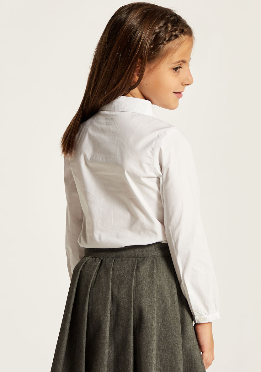 Juniors Solid Shirt with Long Sleeves and Button Closure-Tops-image-3