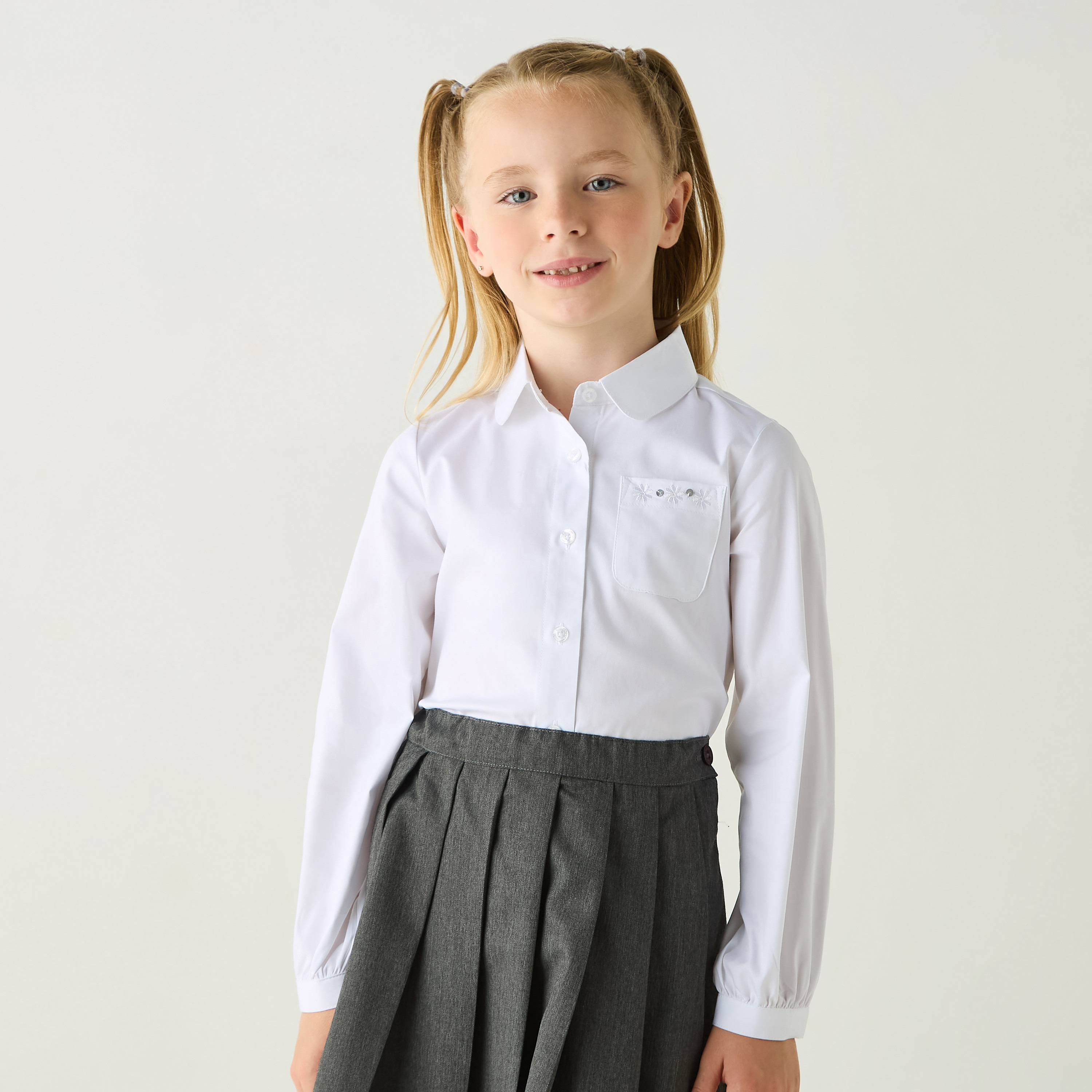 Juniors Solid Shirt with Long Sleeves and Chest Pocket-girls-clothing-schoolwear-blousesandshirts-image-1