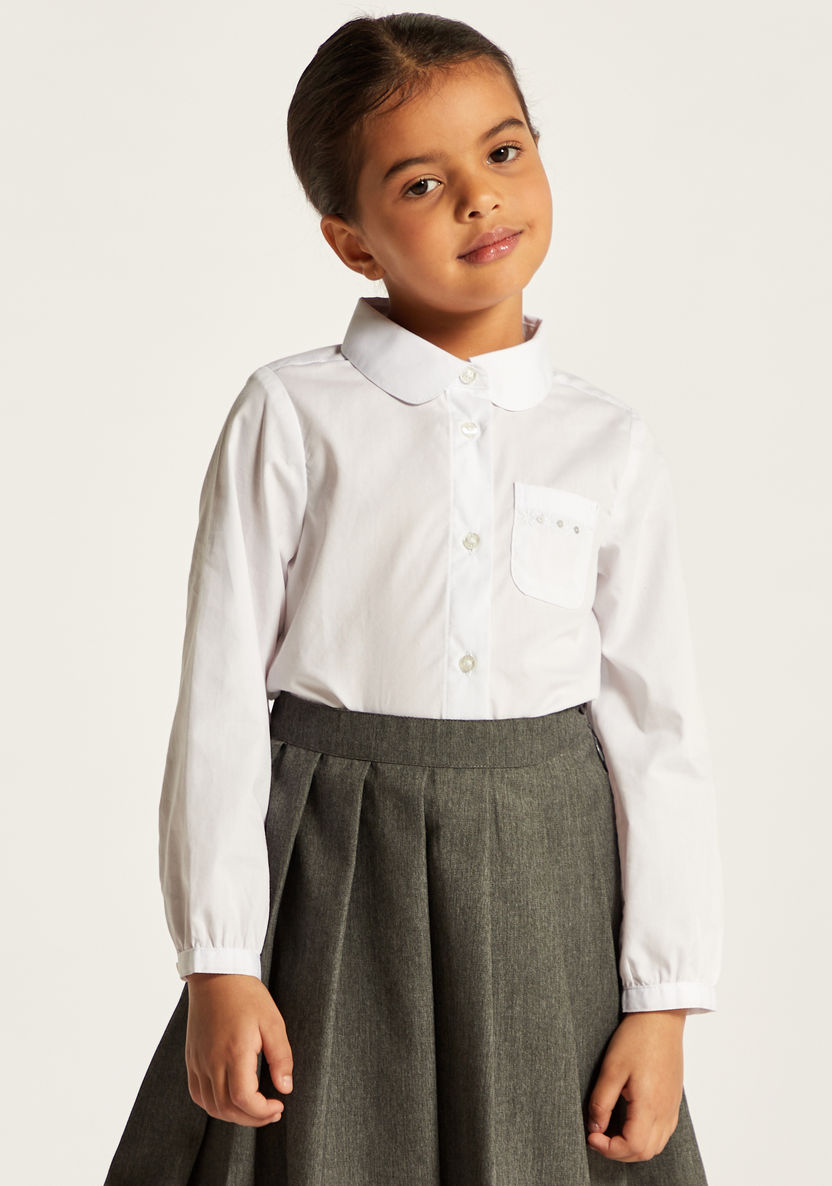 Juniors Solid Shirt with Long Sleeves and Chest Pocket-Tops-image-0