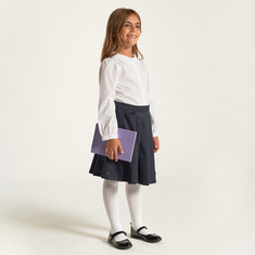 Juniors Solid Long Sleeves Shirt with Embroidered Peter Pan Collar
