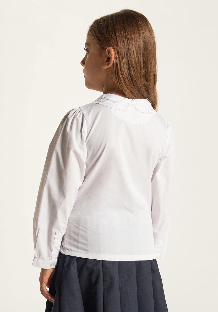 Juniors Solid Long Sleeves Shirt with Embroidered Peter Pan Collar-Tops-image-3