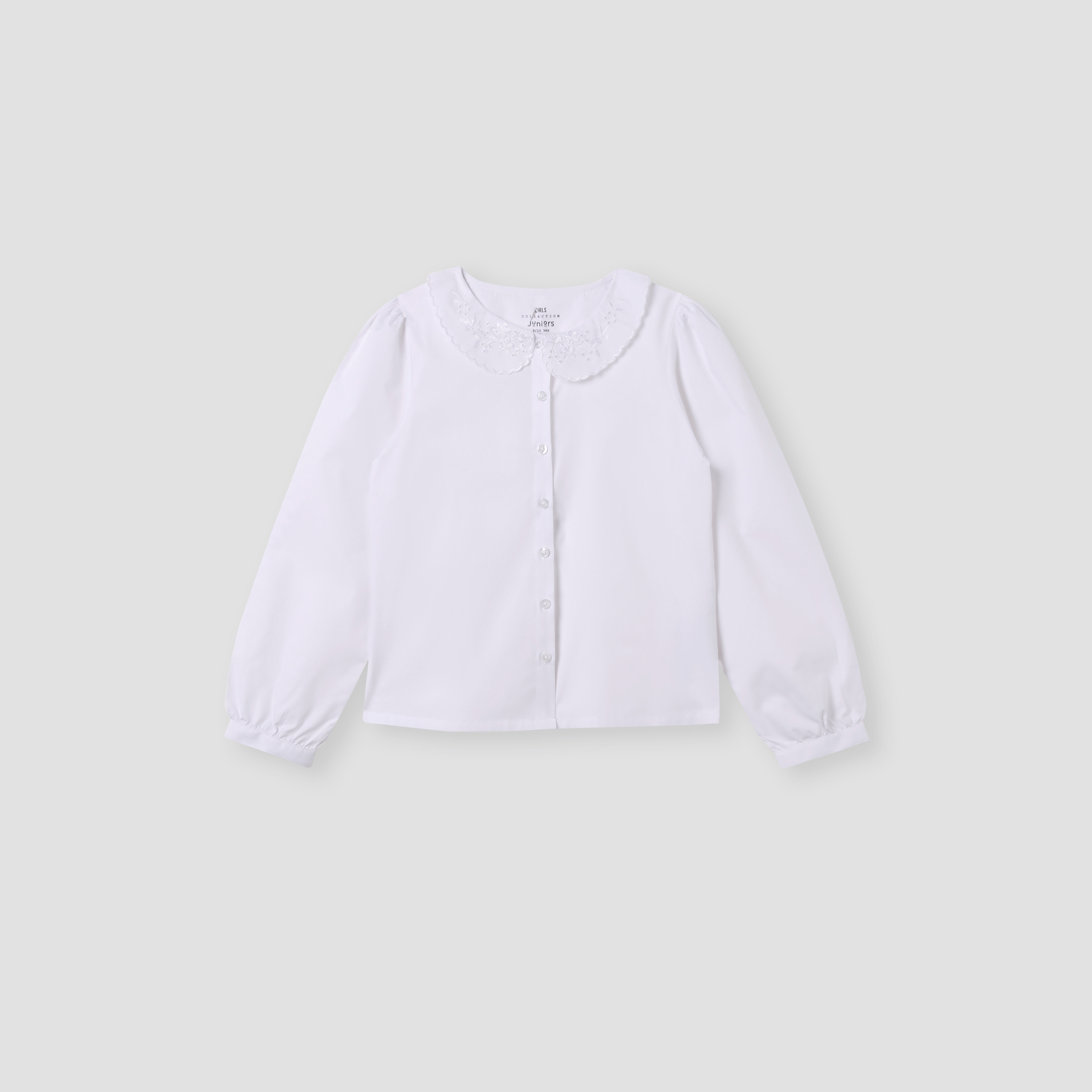 طقم قميص سادة من قطعتين بياقة بيتر بان مطرزة وأكمام طويلة من جونيورز-girls-clothing-blousesandshirts-image-5