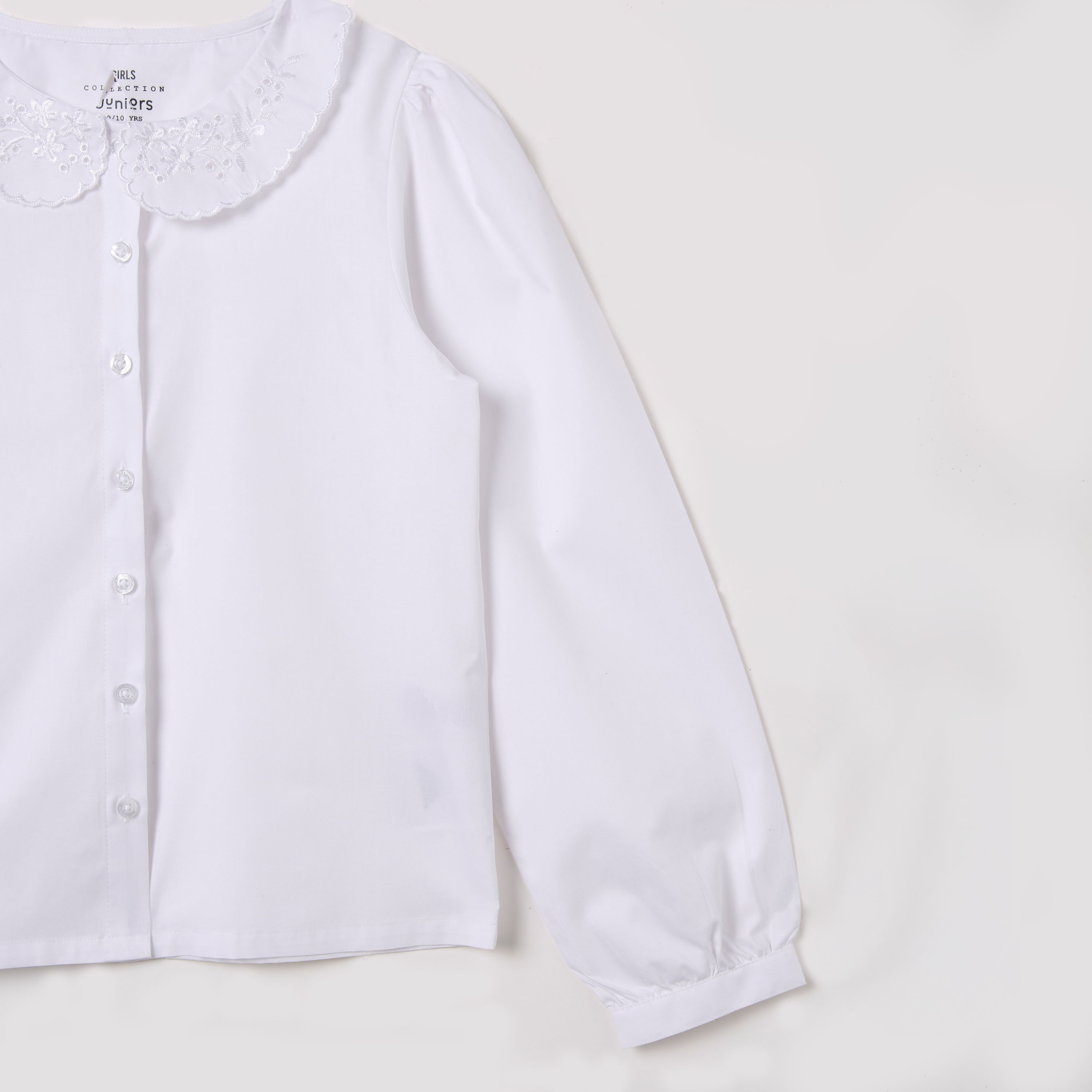 طقم قميص سادة من قطعتين بياقة بيتر بان مطرزة وأكمام طويلة من جونيورز-girls-clothing-blousesandshirts-image-6