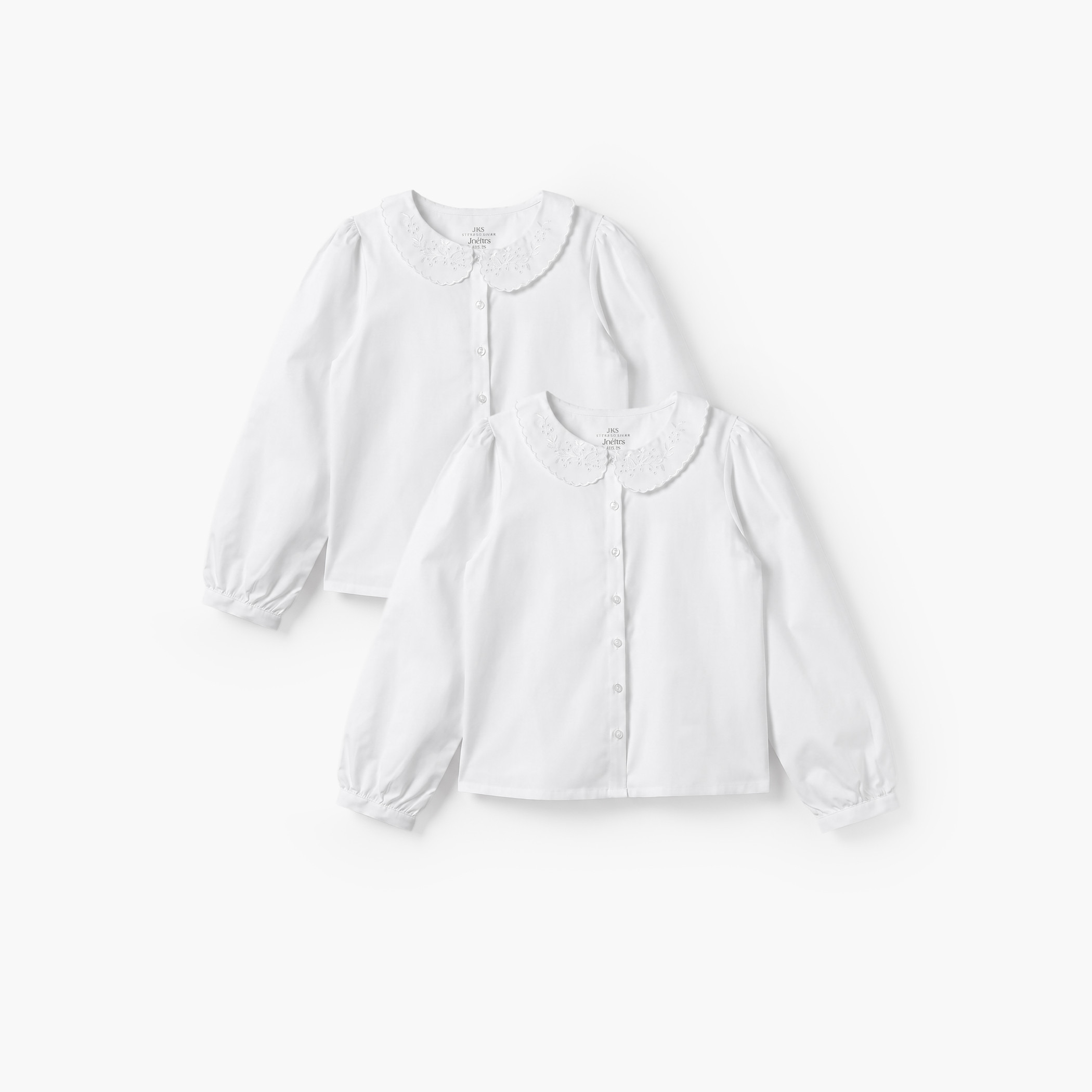 Set of 2- Juniors Solid Long Sleeves Shirt with Embroidered Peter Pan Collar-girls-clothing-blousesandshirts-image-2