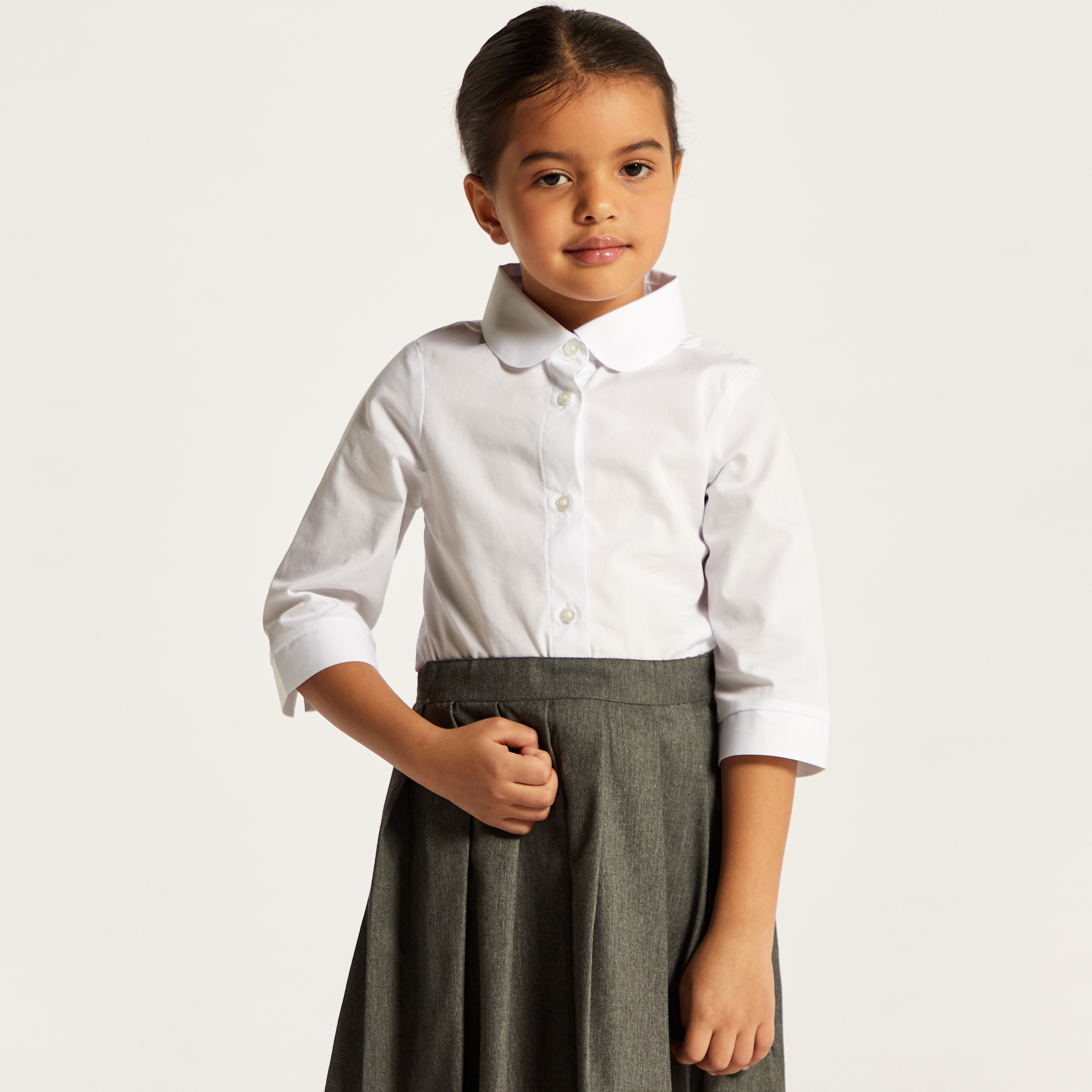 Juniors Solid Shirt with 3/4 Sleeves and Button Closure-girls-clothing-schoolwear-blousesandshirts-image-1