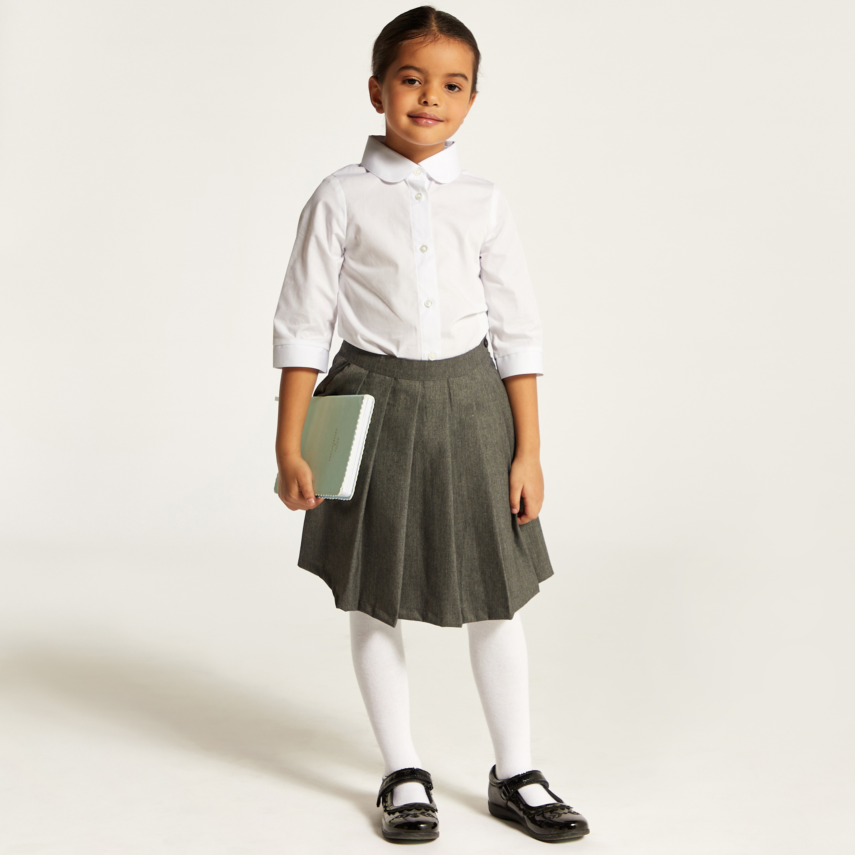 Juniors Solid Shirt with 3/4 Sleeves and Button Closure-girls-clothing-schoolwear-blousesandshirts-image-2