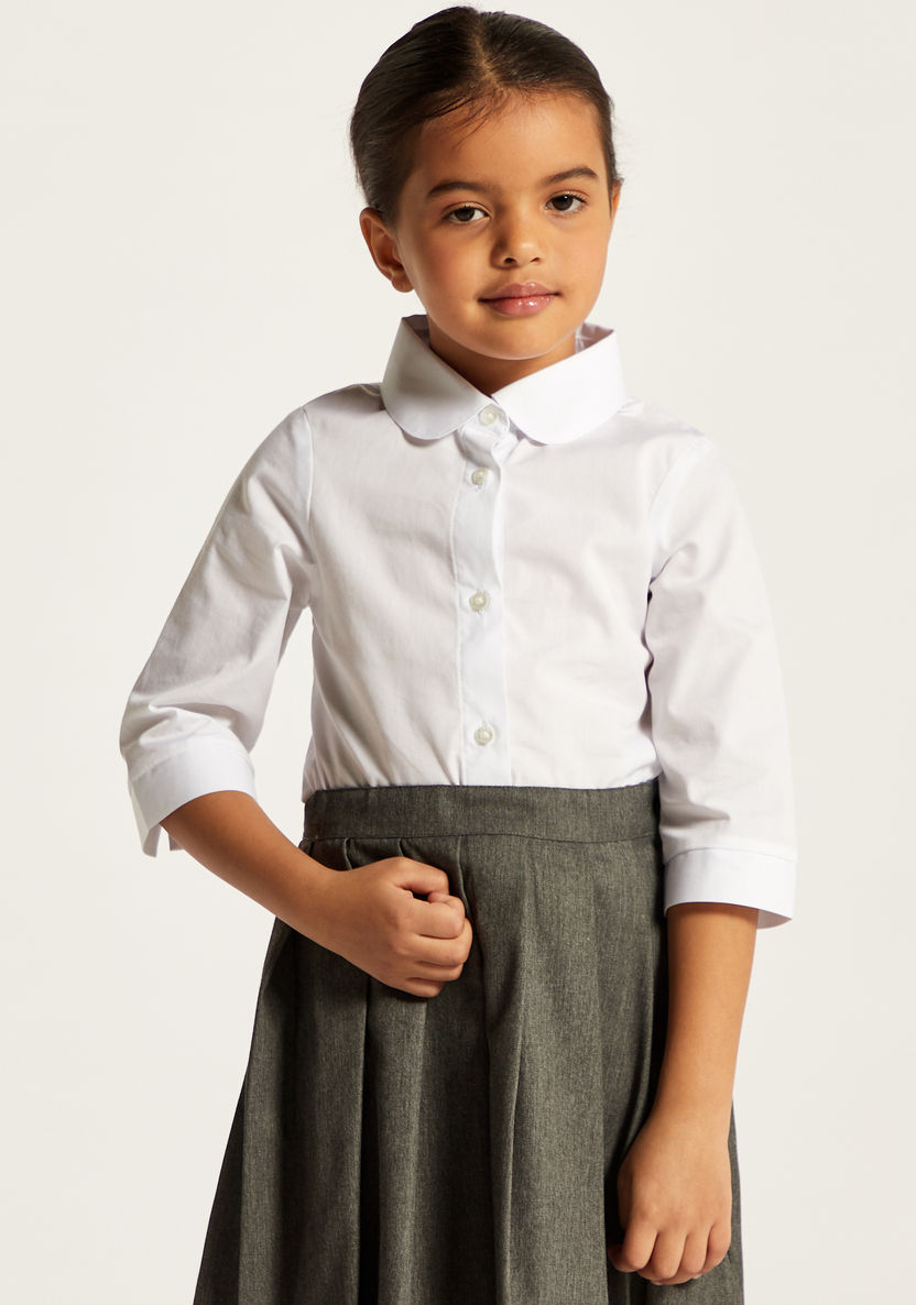 Juniors Solid Shirt with 3/4 Sleeves and Button Closure-Tops-image-1