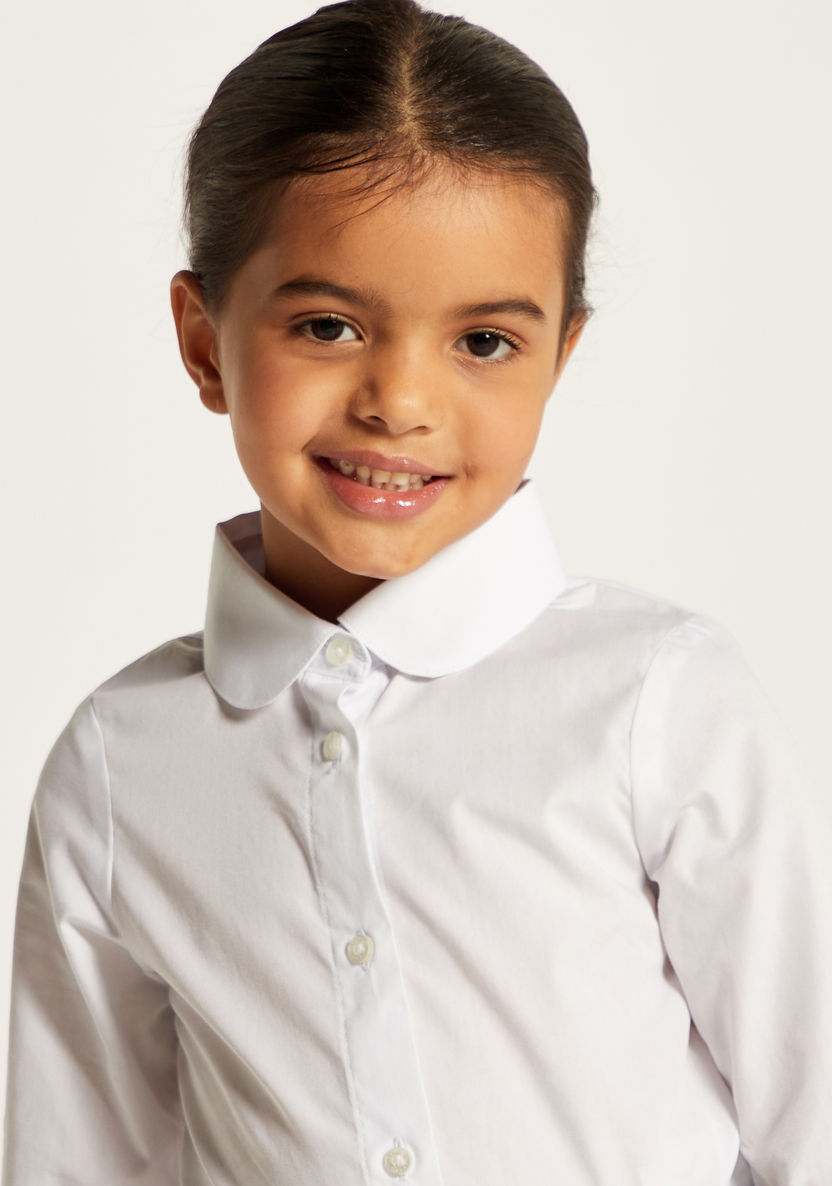 Juniors Solid Shirt with 3/4 Sleeves and Button Closure-Tops-image-2