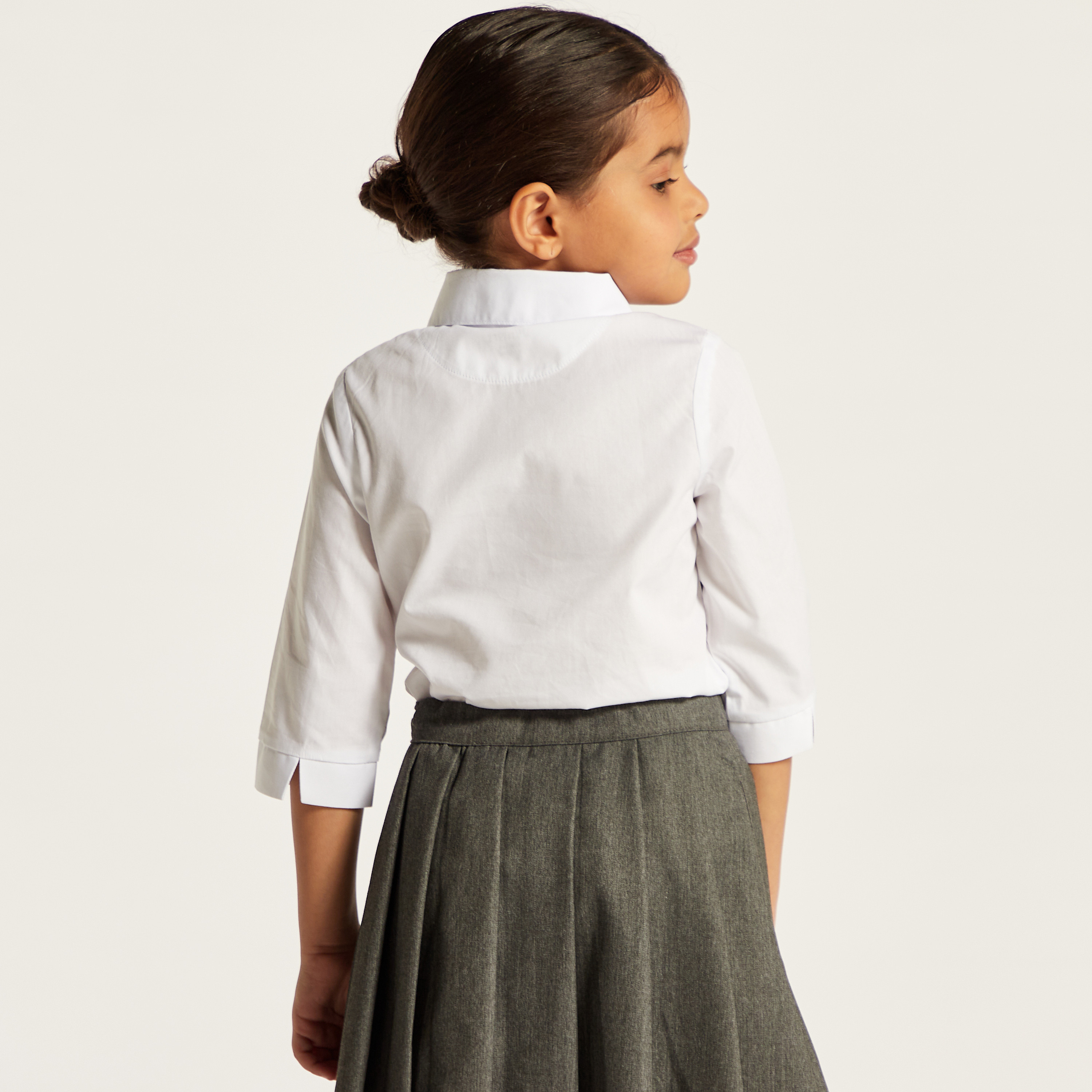 Juniors Solid Shirt with 3/4 Sleeves and Button Closure-girls-clothing-schoolwear-blousesandshirts-image-4
