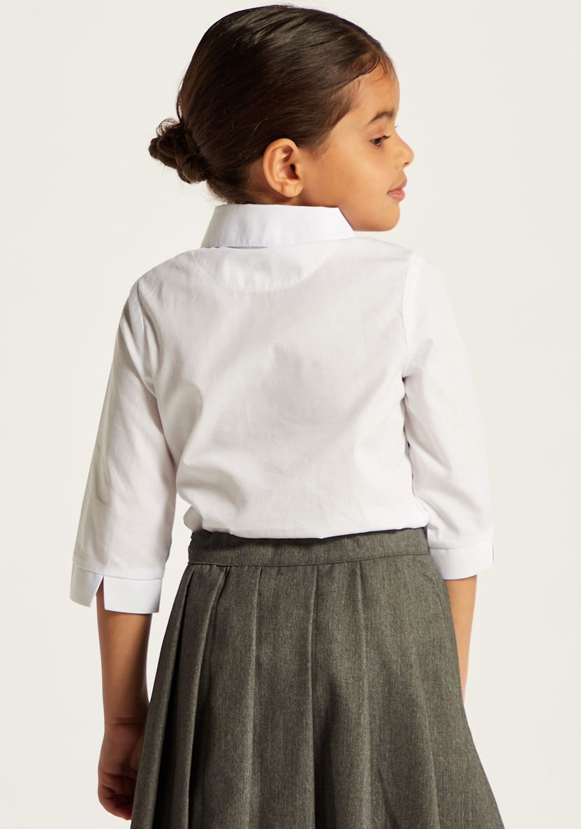 Juniors Solid Shirt with 3/4 Sleeves and Button Closure-Tops-image-3
