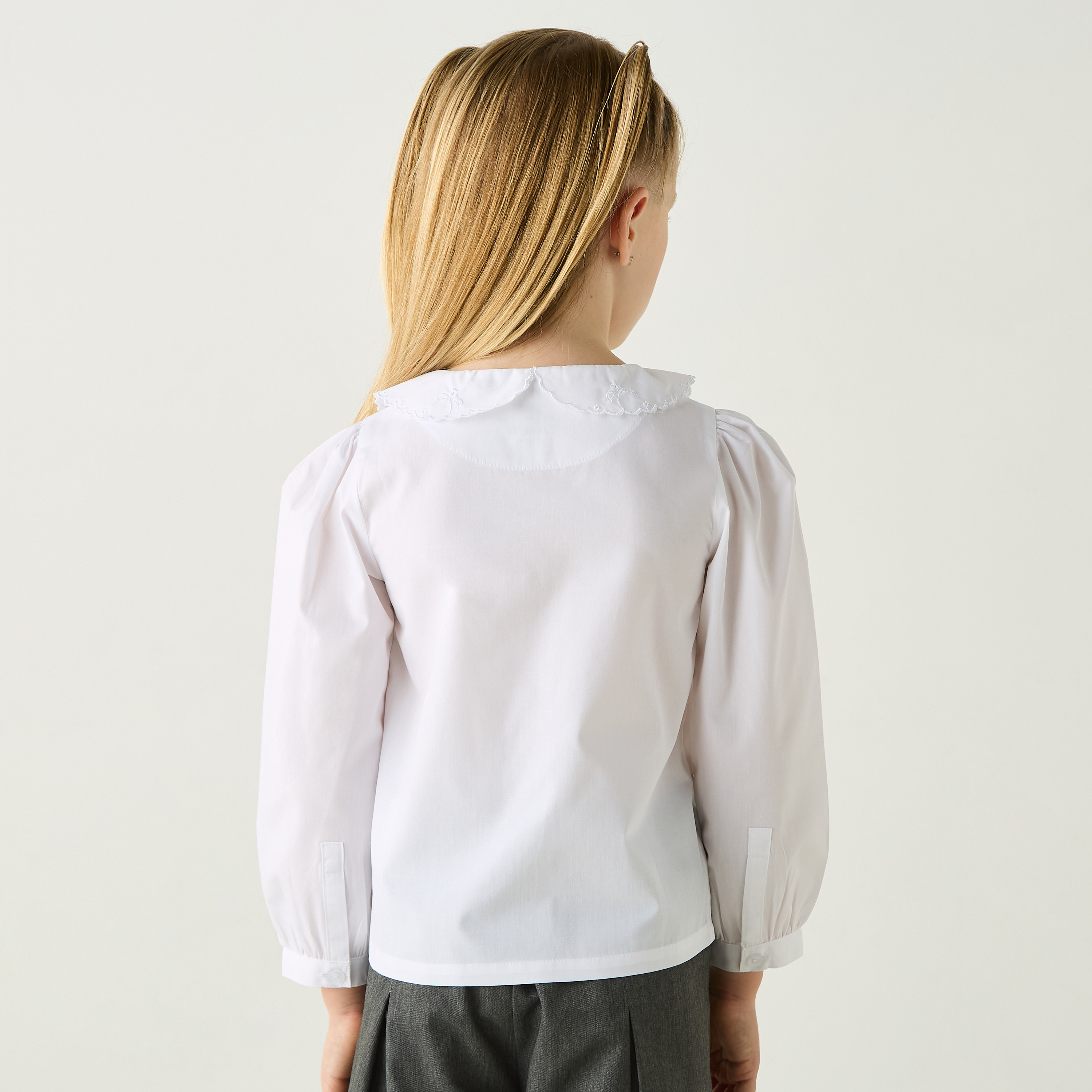 Juniors Solid Long Sleeves Shirt with Embroidered Peter Pan Collar-girls-clothing-schoolwear-blousesandshirts-image-3