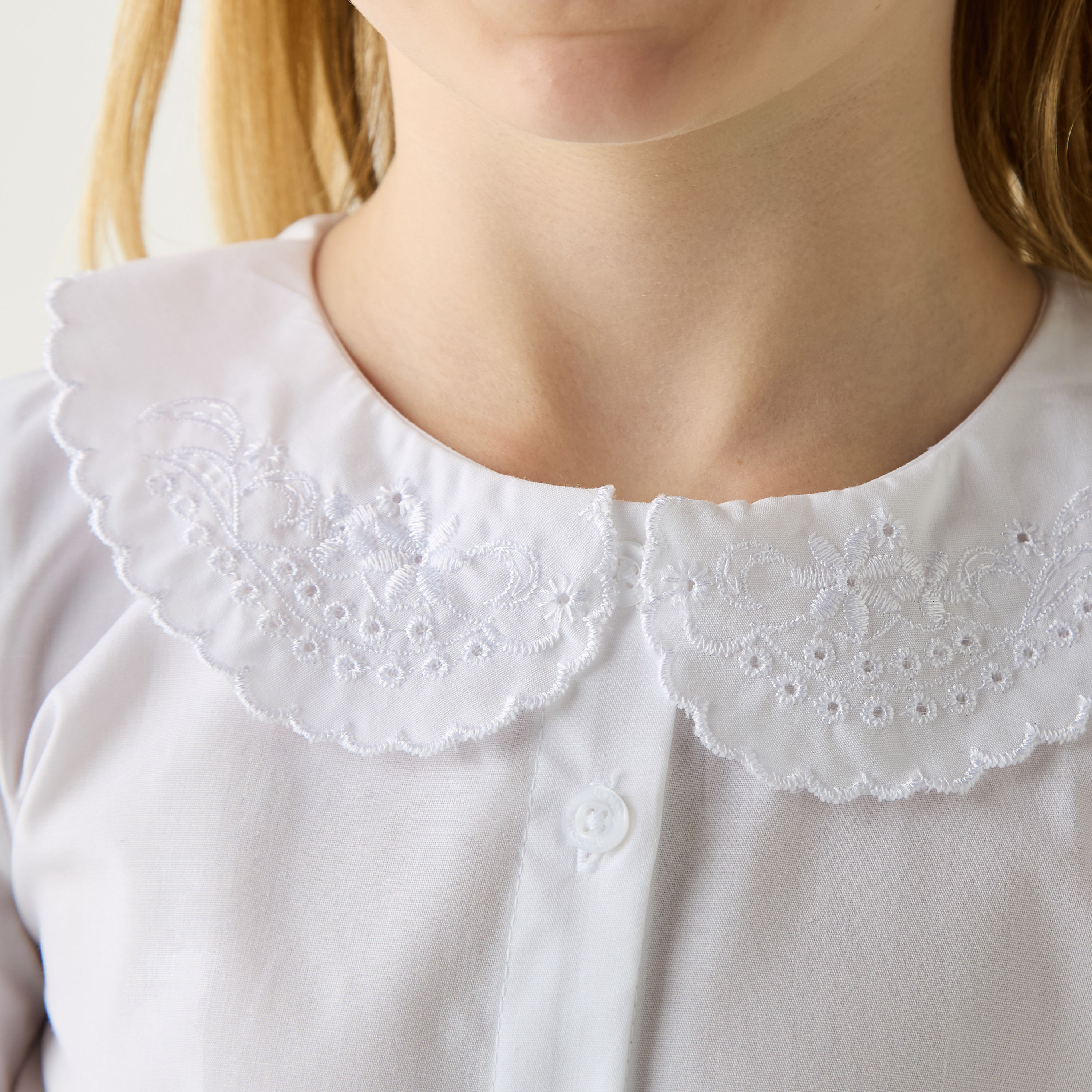 Juniors Solid Long Sleeves Shirt with Embroidered Peter Pan Collar-girls-clothing-schoolwear-blousesandshirts-image-4