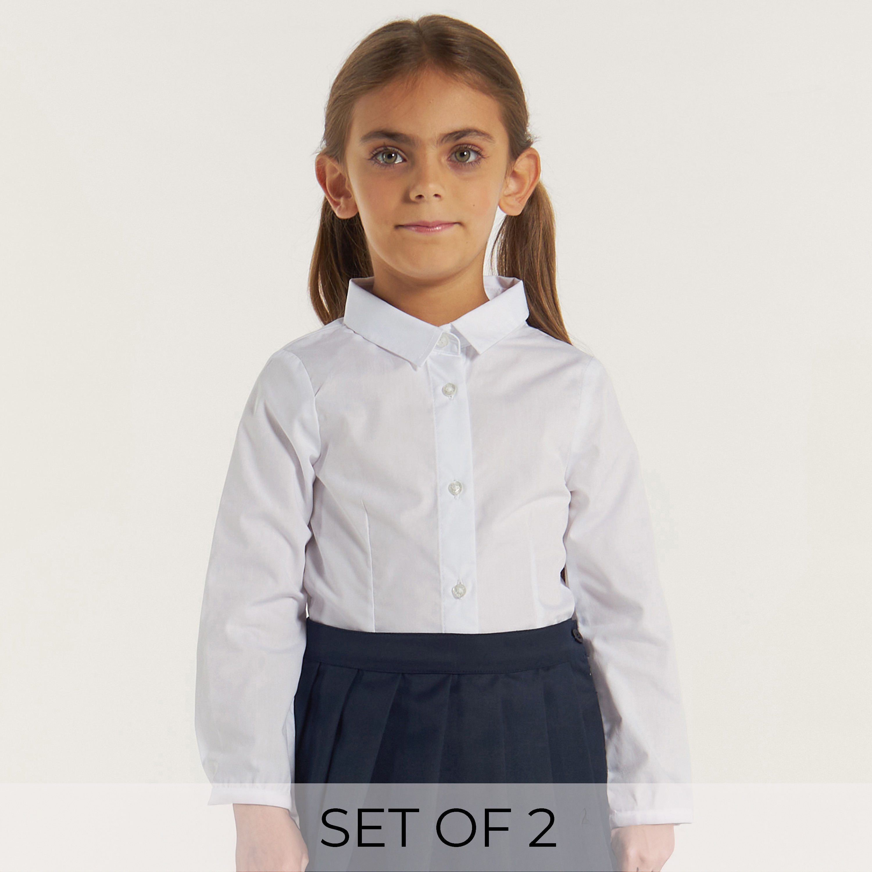 Set of 2- Juniors Solid Shirt with Long Sleeves and Button Closure-girls-clothing-schoolwear-blousesandshirts-image-1