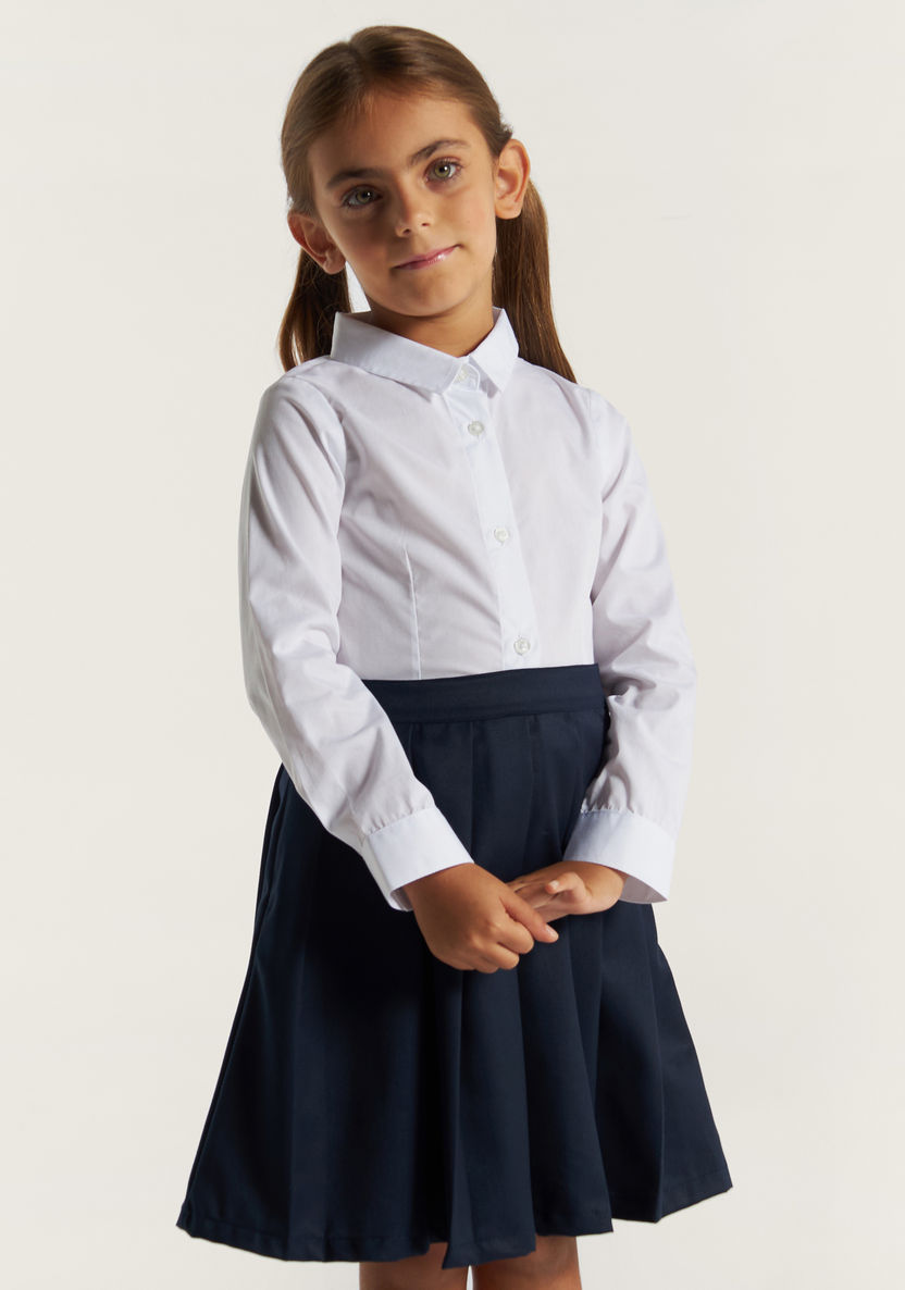 Juniors Solid Shirt with Long Sleeves and Button Closure-Tops-image-1