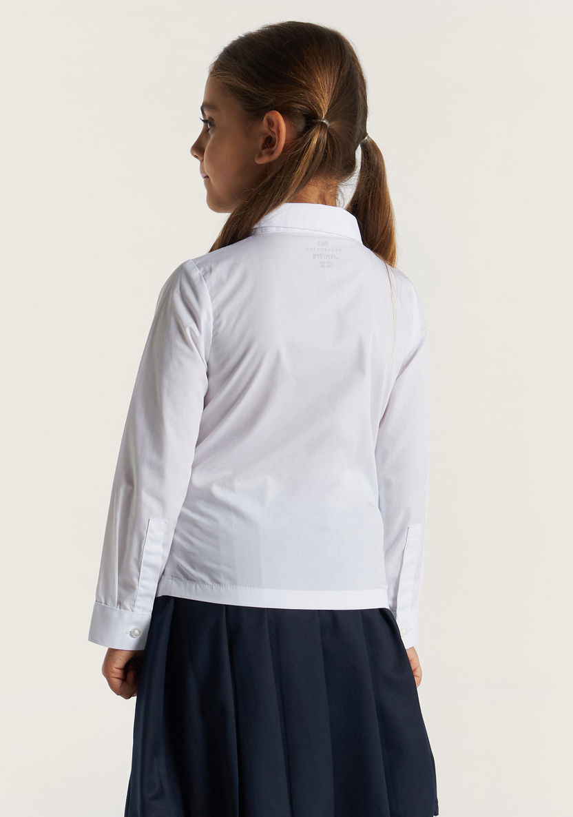 Juniors Solid Shirt with Long Sleeves and Button Closure-Tops-image-3