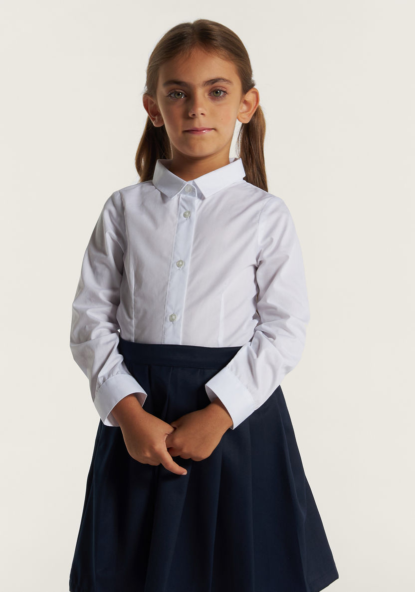 Juniors Solid Shirt with Long Sleeves and Button Closure-Tops-image-4