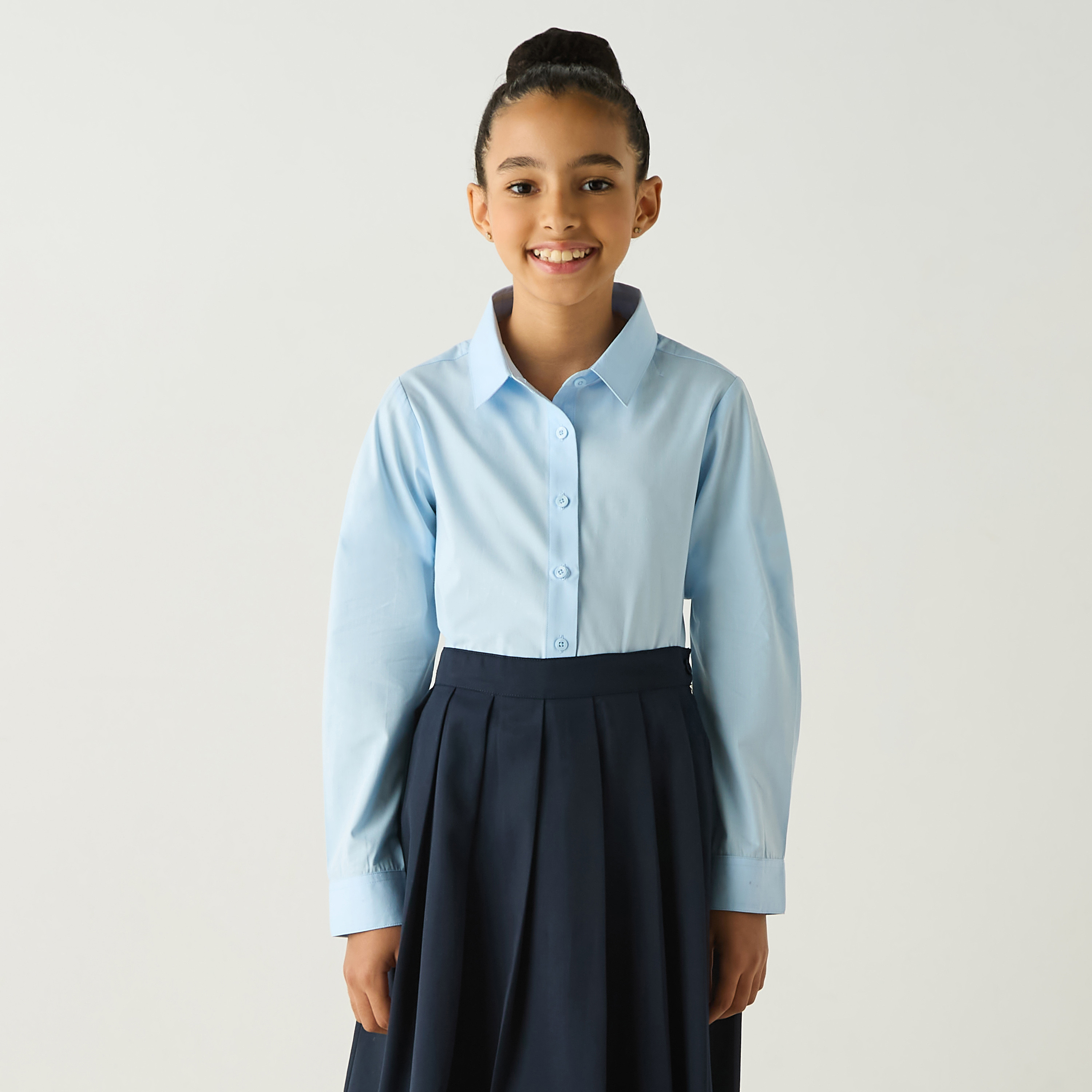 قميص سادة بأكمام طويلة وأزرار إغلاق من جونيورز-girls-clothing-blousesandshirts-image-1