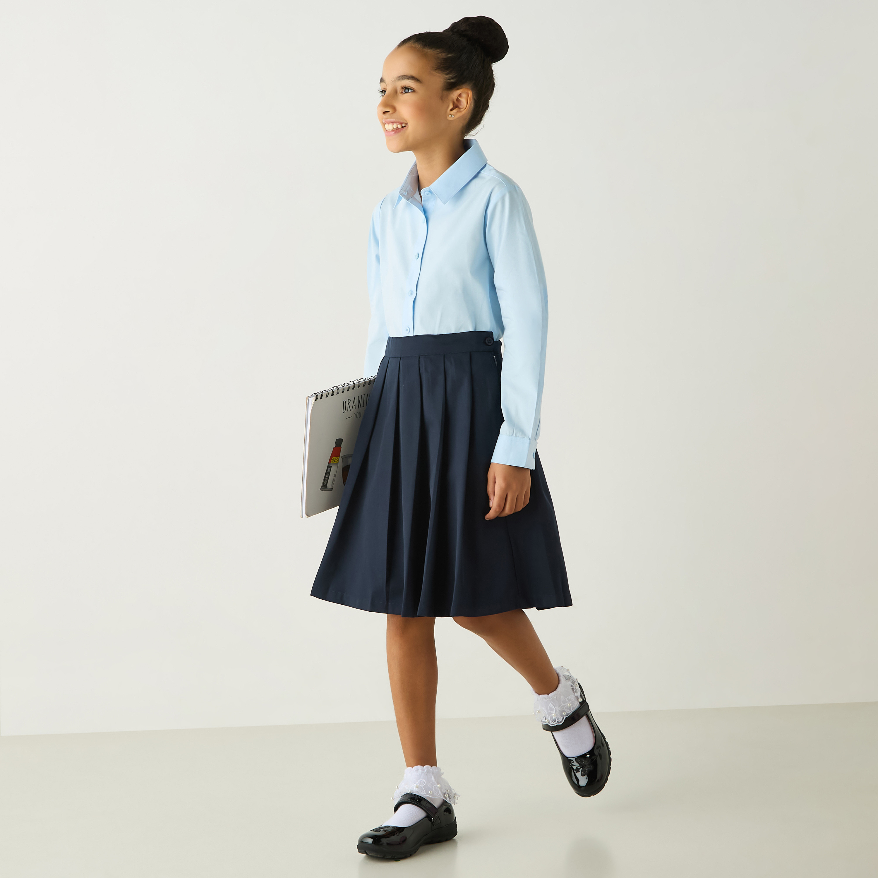 قميص سادة بأكمام طويلة وأزرار إغلاق من جونيورز-girls-clothing-blousesandshirts-image-2