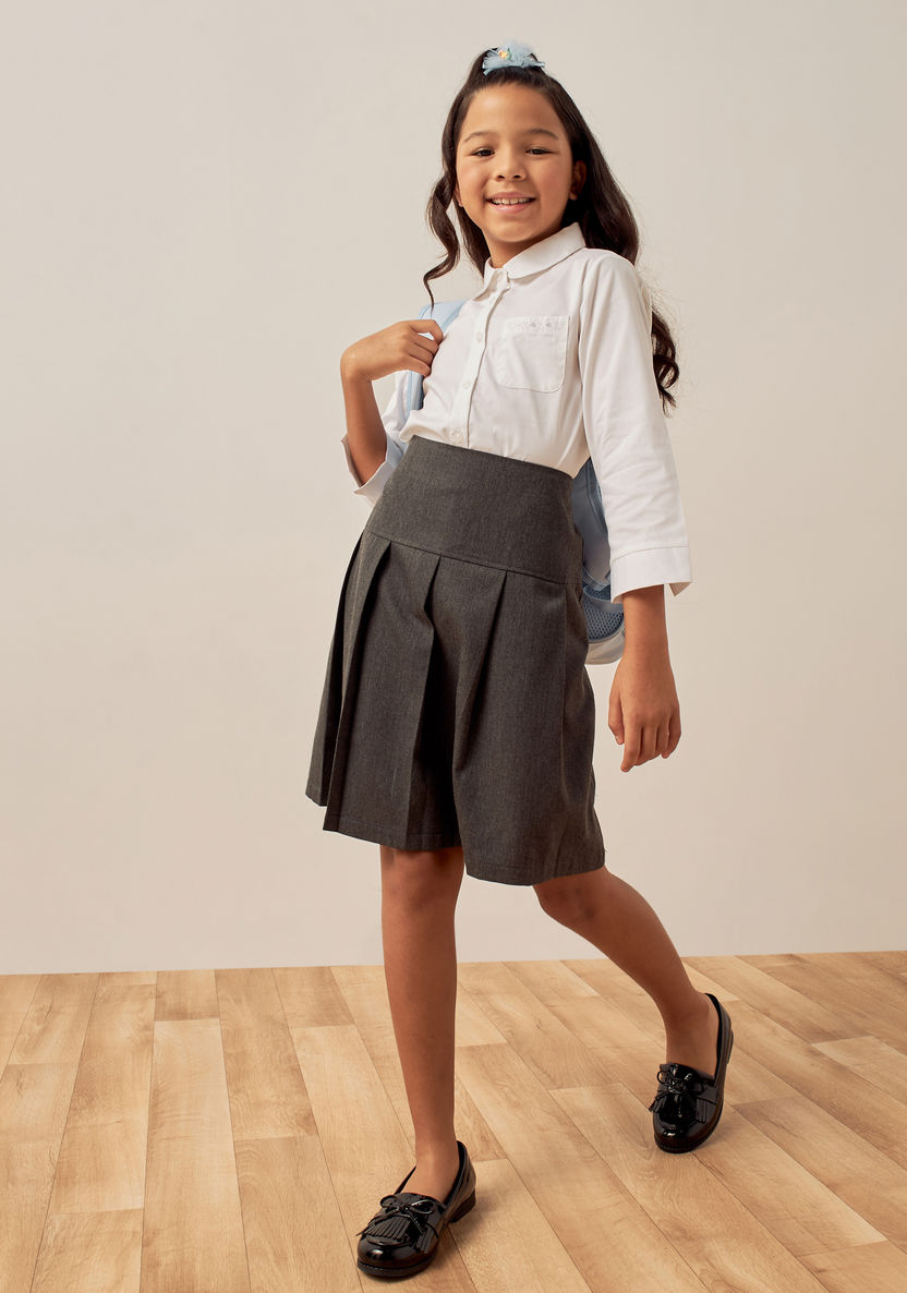 Juniors Embroidered Chest Pocket Shirt with Peter Pan Collar and Long Sleeves-Tops-image-1