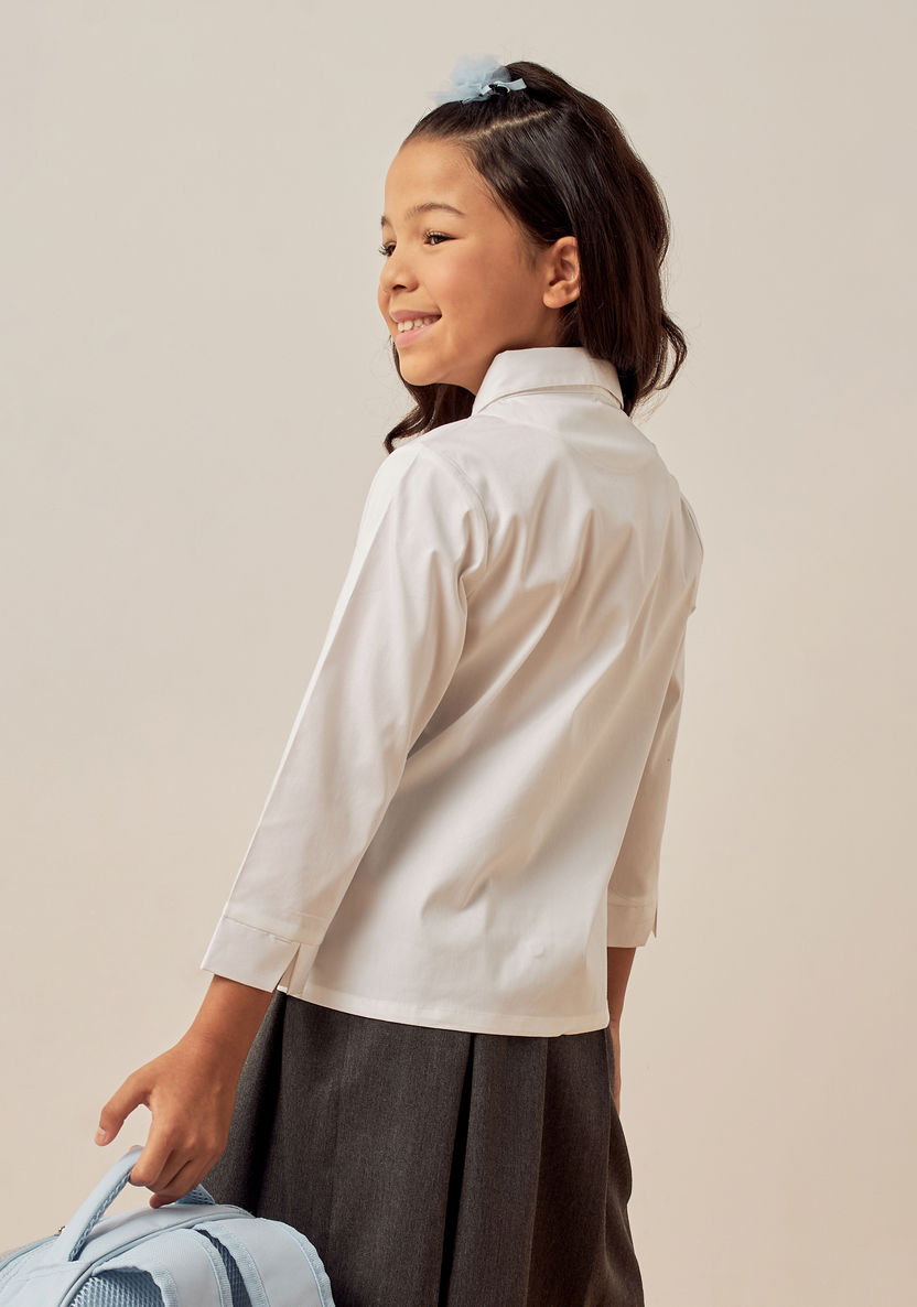Juniors Embroidered Chest Pocket Shirt with Peter Pan Collar and Long Sleeves-Tops-image-3