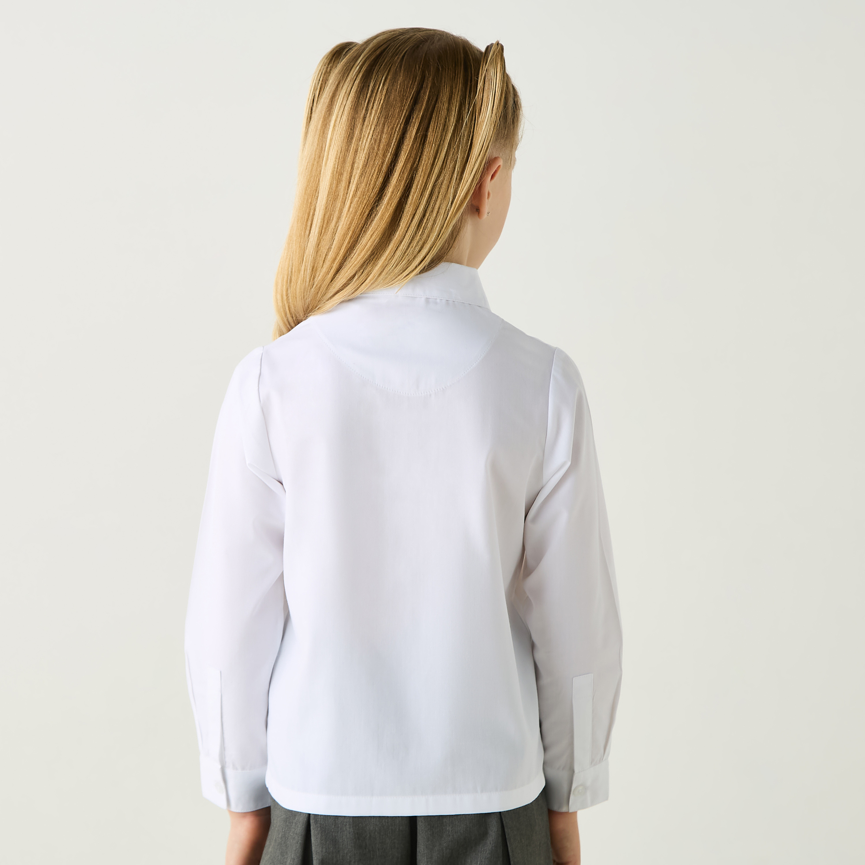 Juniors Solid Lace Detail Shirt with Peter Pan Collar and Long Sleeves-girls-clothing-schoolwear-blousesandshirts-image-2