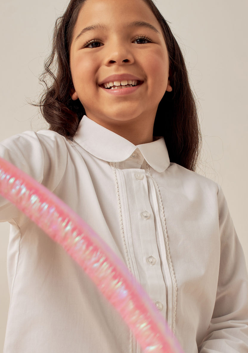 Juniors Solid Lace Detail Shirt with Peter Pan Collar and Long Sleeves-Tops-image-2
