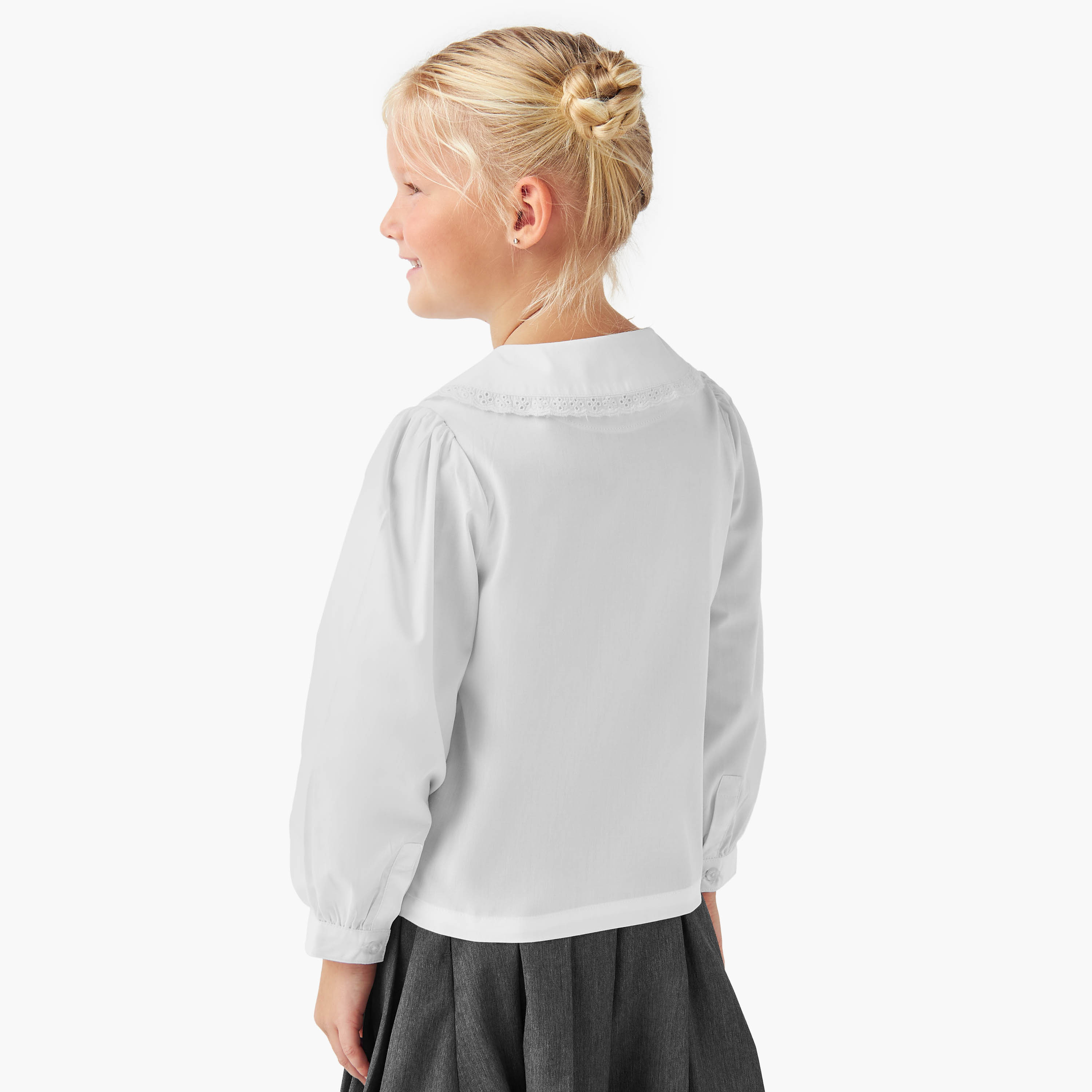Juniors Solid Shirt with Lace Trim Collar and Long Sleeves-girls-clothing-schoolwear-blousesandshirts-image-3