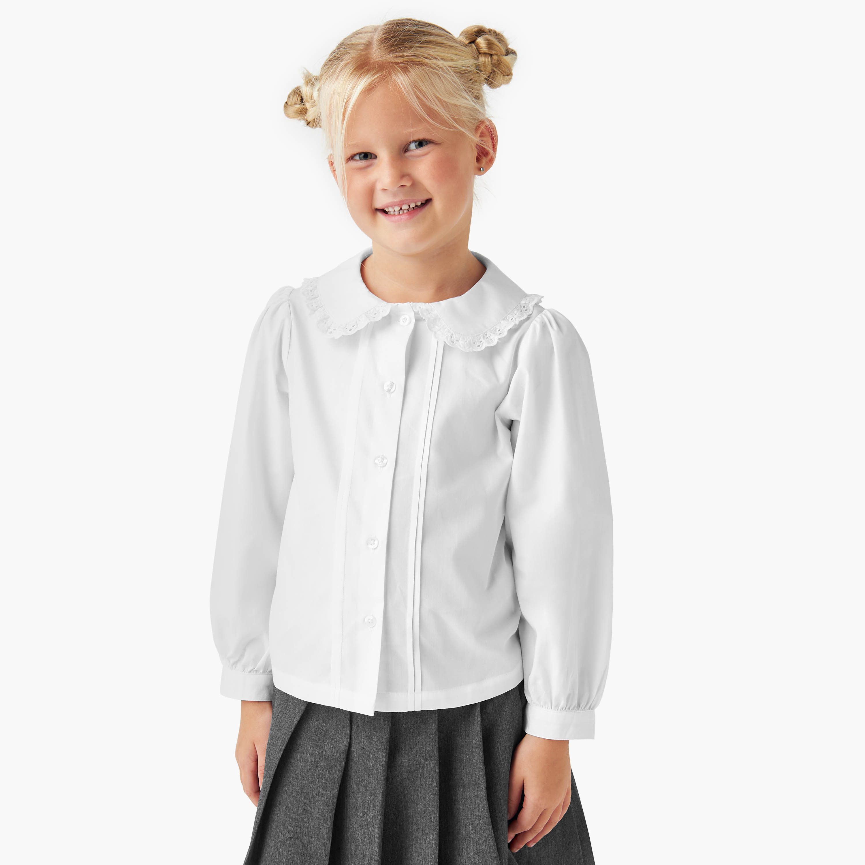 Juniors Solid Collared Top with Long Sleeves-girls-clothing-schoolwear-blousesandshirts-image-1